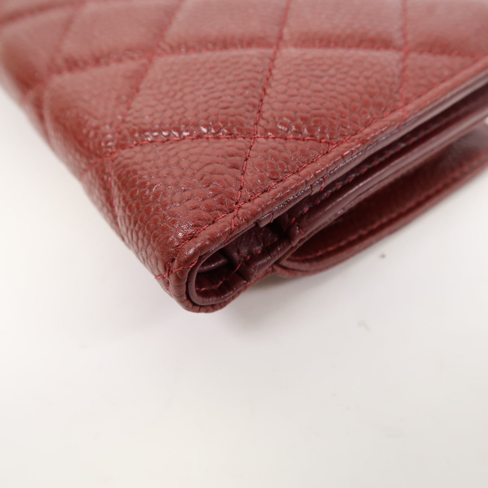CHANEL Caviar皮革Wallet銀扣錢包酒紅色