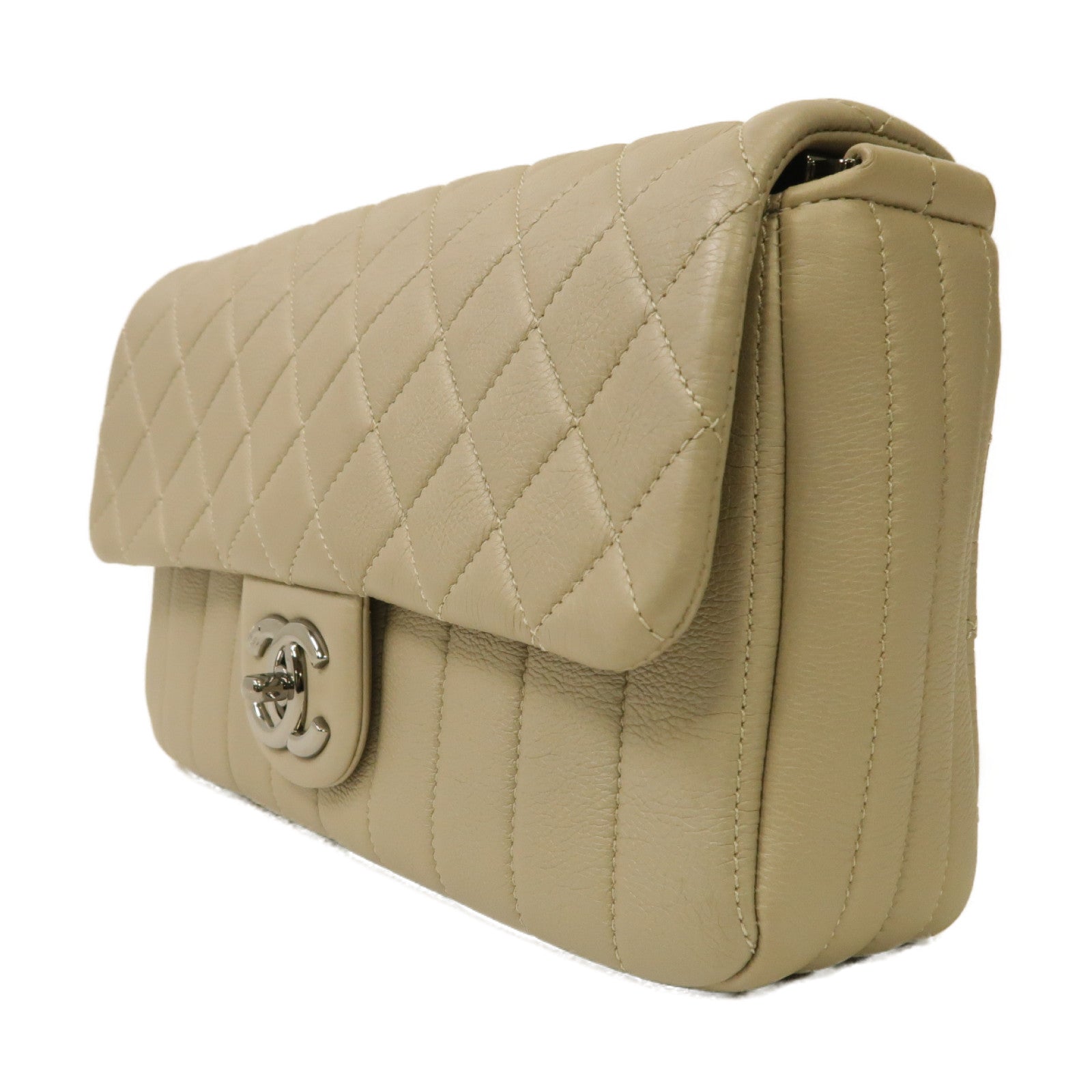 CHANEL 【激減優惠】牛皮皮革Chain Shoulder銀扣肩背袋灰色