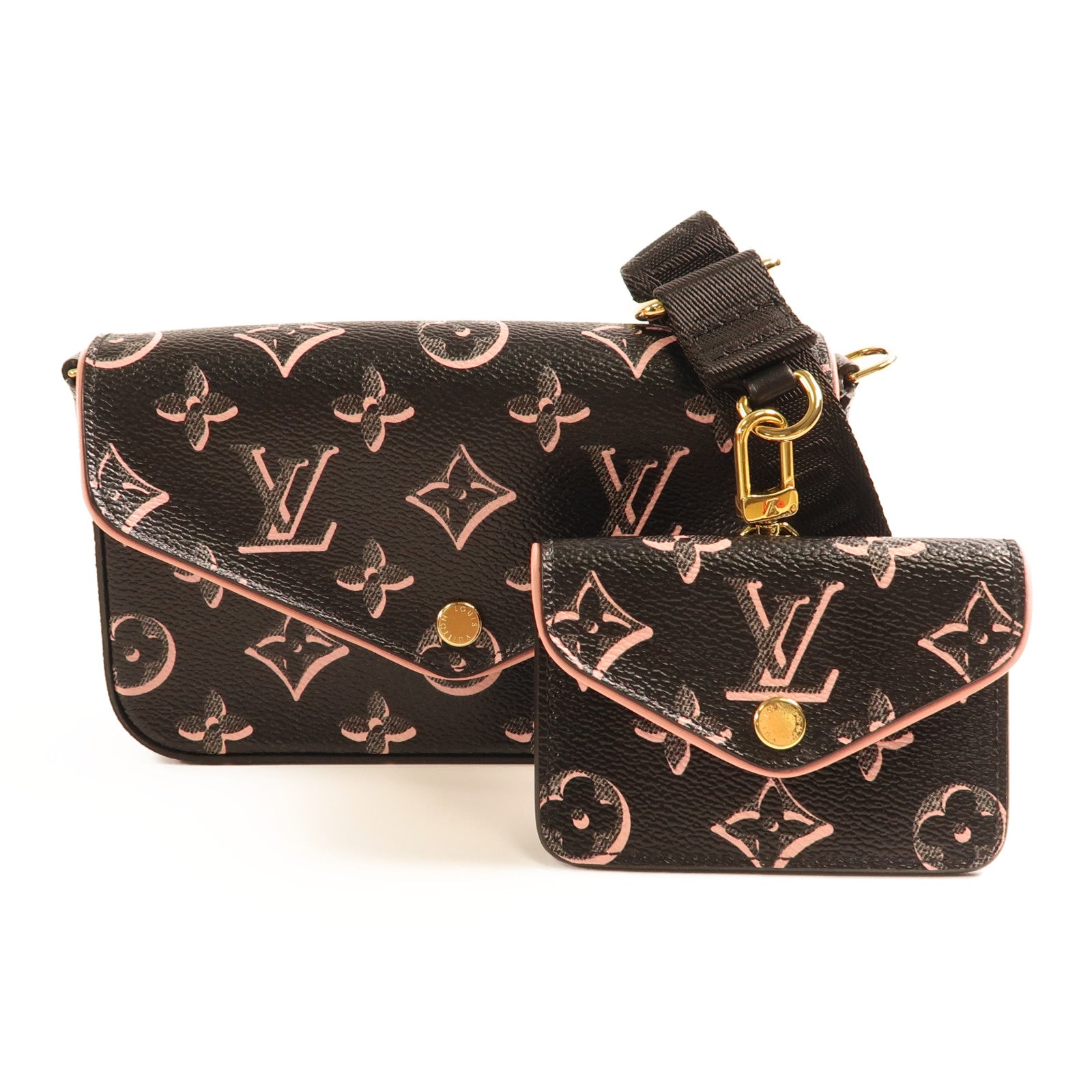 LOUIS VUITTON LV GHW Felicie Strap & Go Shoulder Bag M81471 Monogram Black/Pink