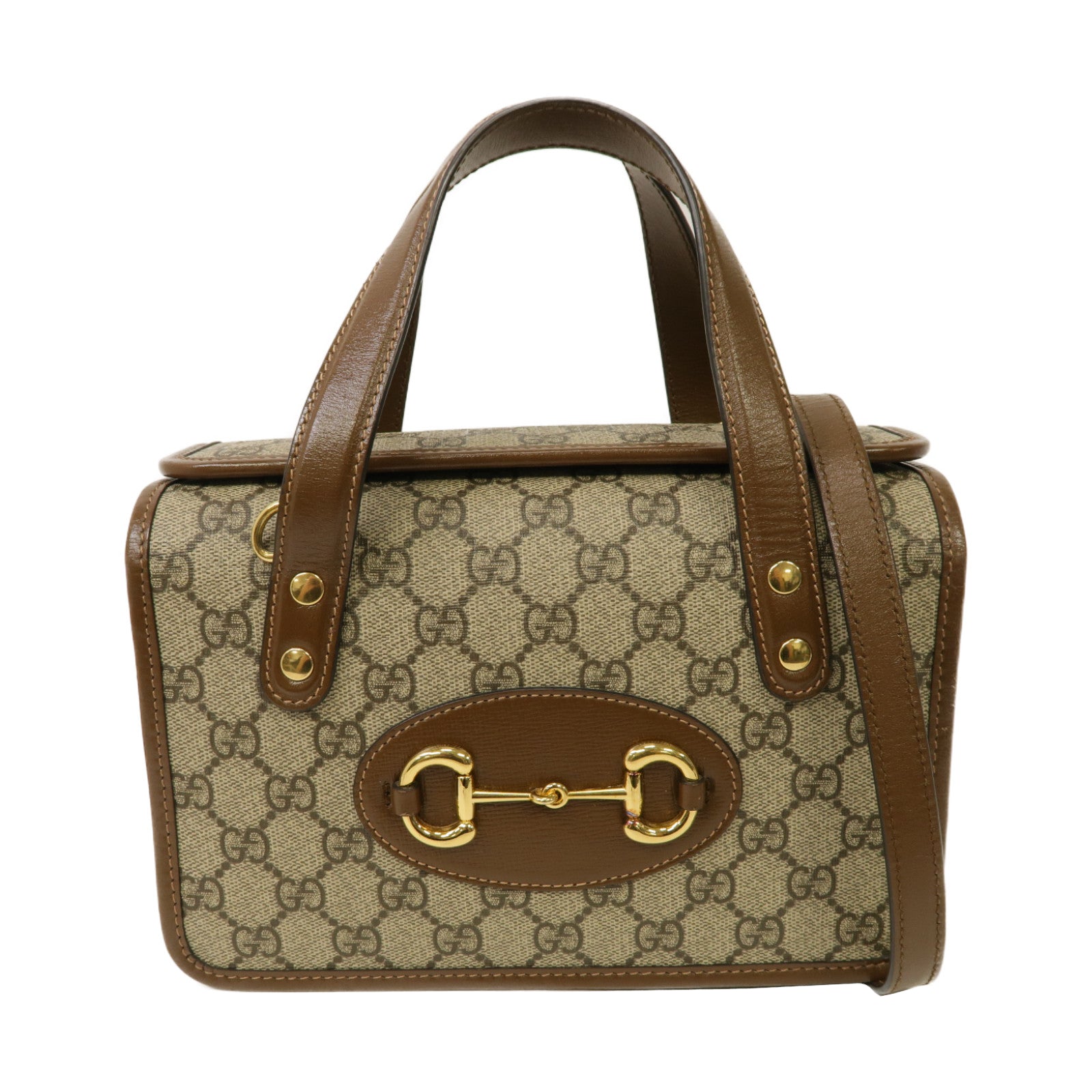 GUCCI 塗層帆布Horsebit 1955金扣手挽肩背兩用袋啡色