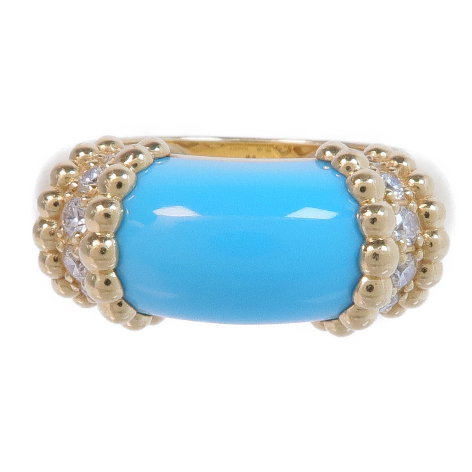 Van Cleef & Arpels 18K黃金Perlée Couleurs Ring綠松石/鑽石戒指VCA#56/US#7.5