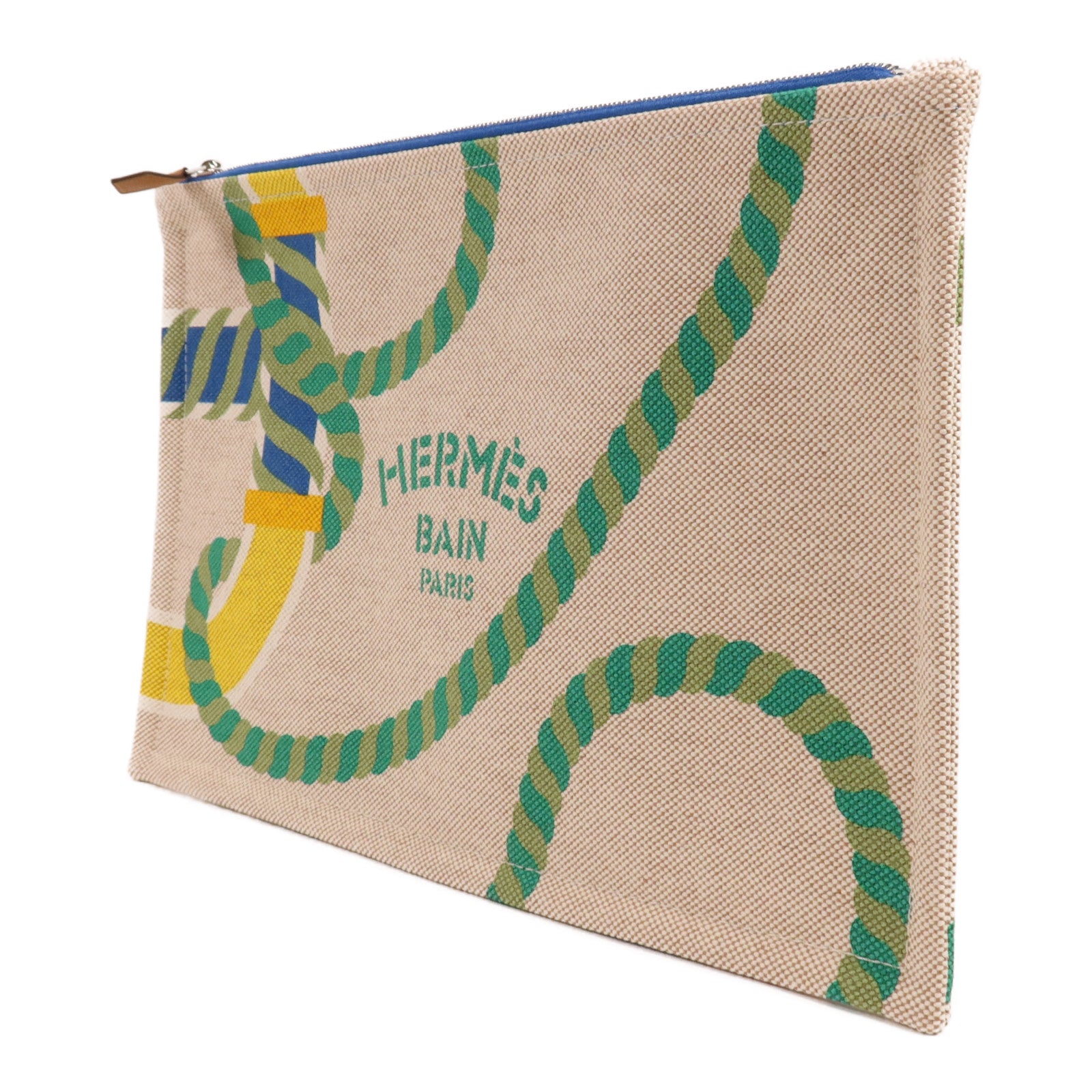 HERMES 棉質Trousse Flat銀扣手拿包