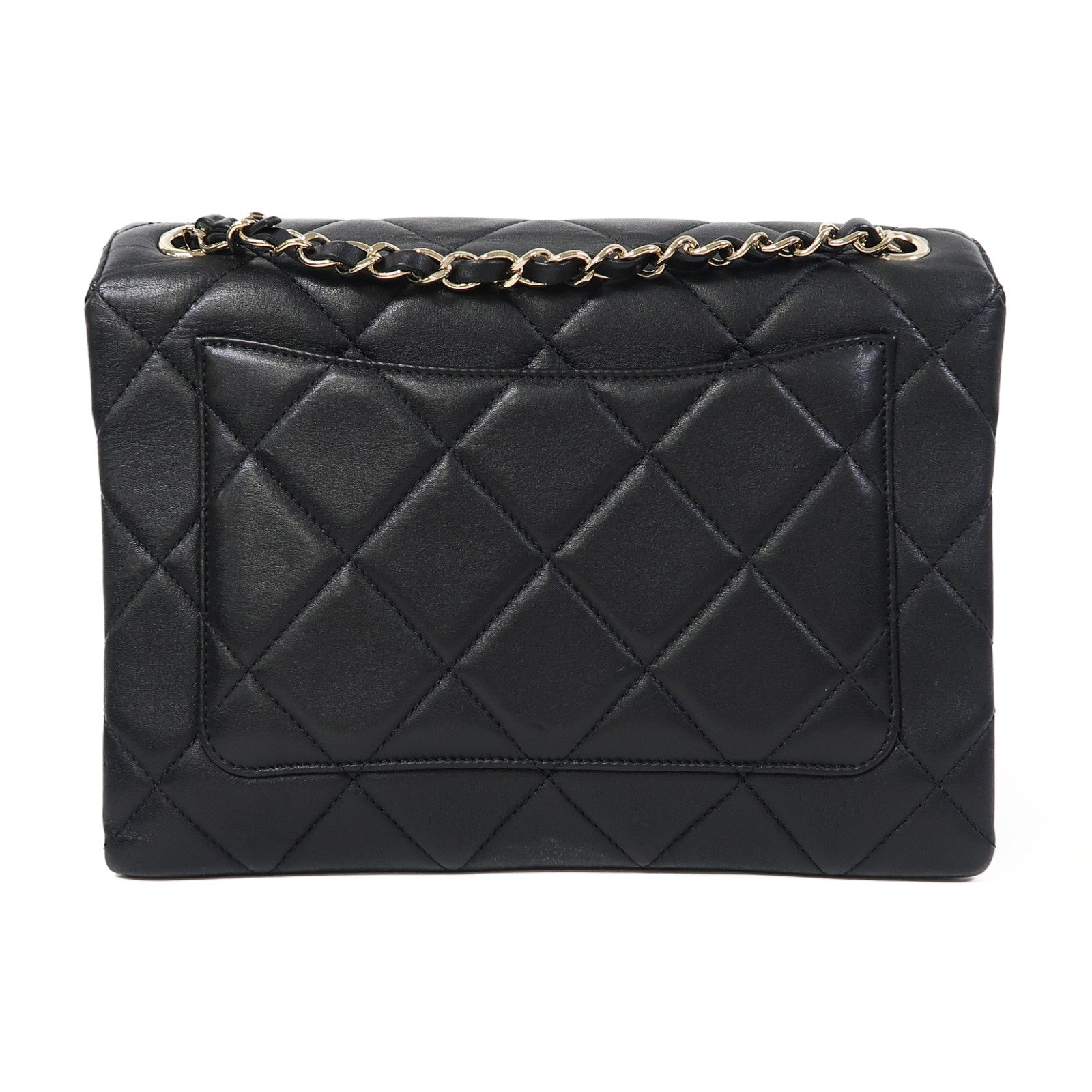 CHANEL 菱格牛皮皮革Chain Shoulder金扣鏈帶肩背袋黑色