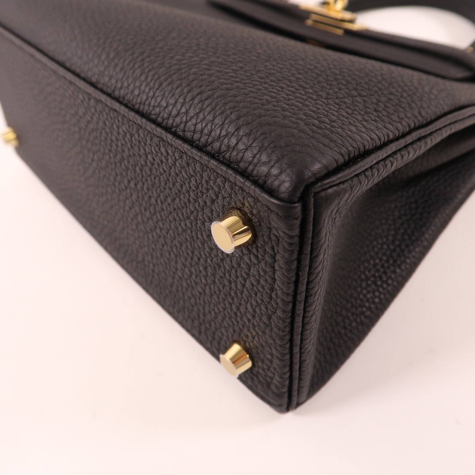 HERMES Togo皮革Kelly 25金扣手挽肩背兩用袋Black/黑色