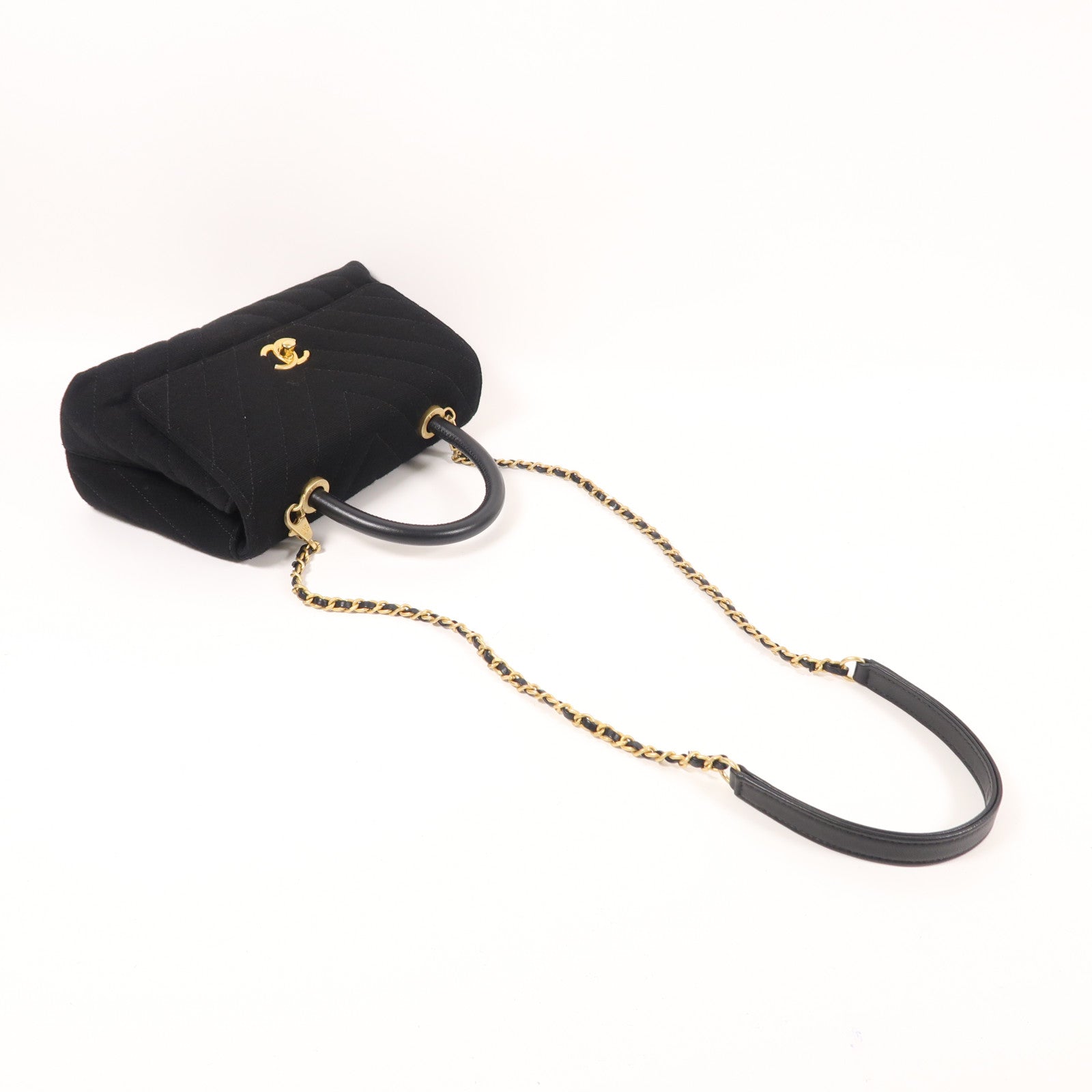 CHANEL Chevron Coco Handle Small金扣手挽肩背兩用袋