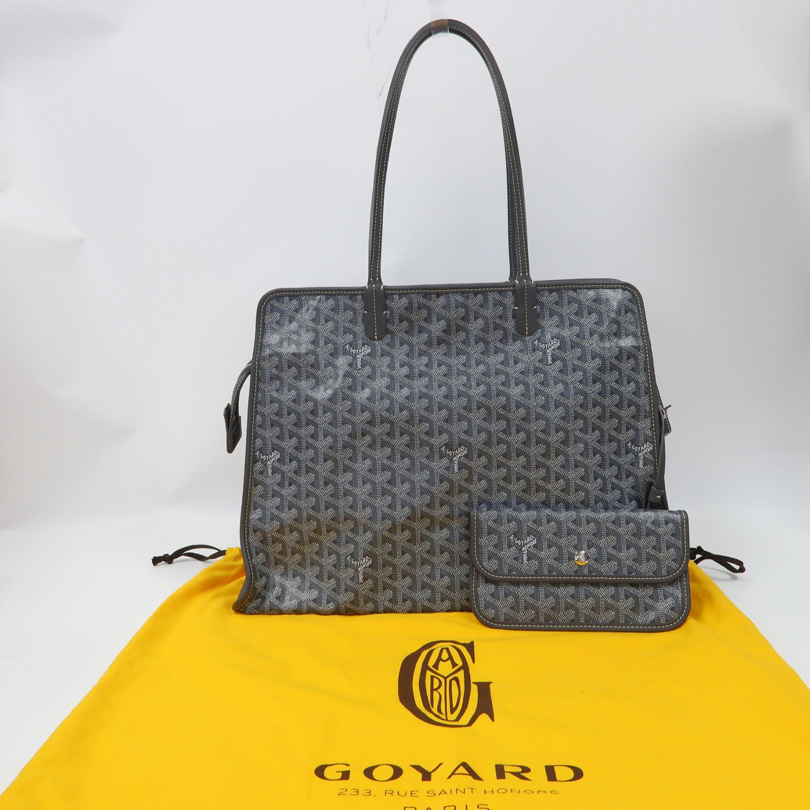 GOYARD 塗層帆布Hardy PM銀扣手挽袋灰色