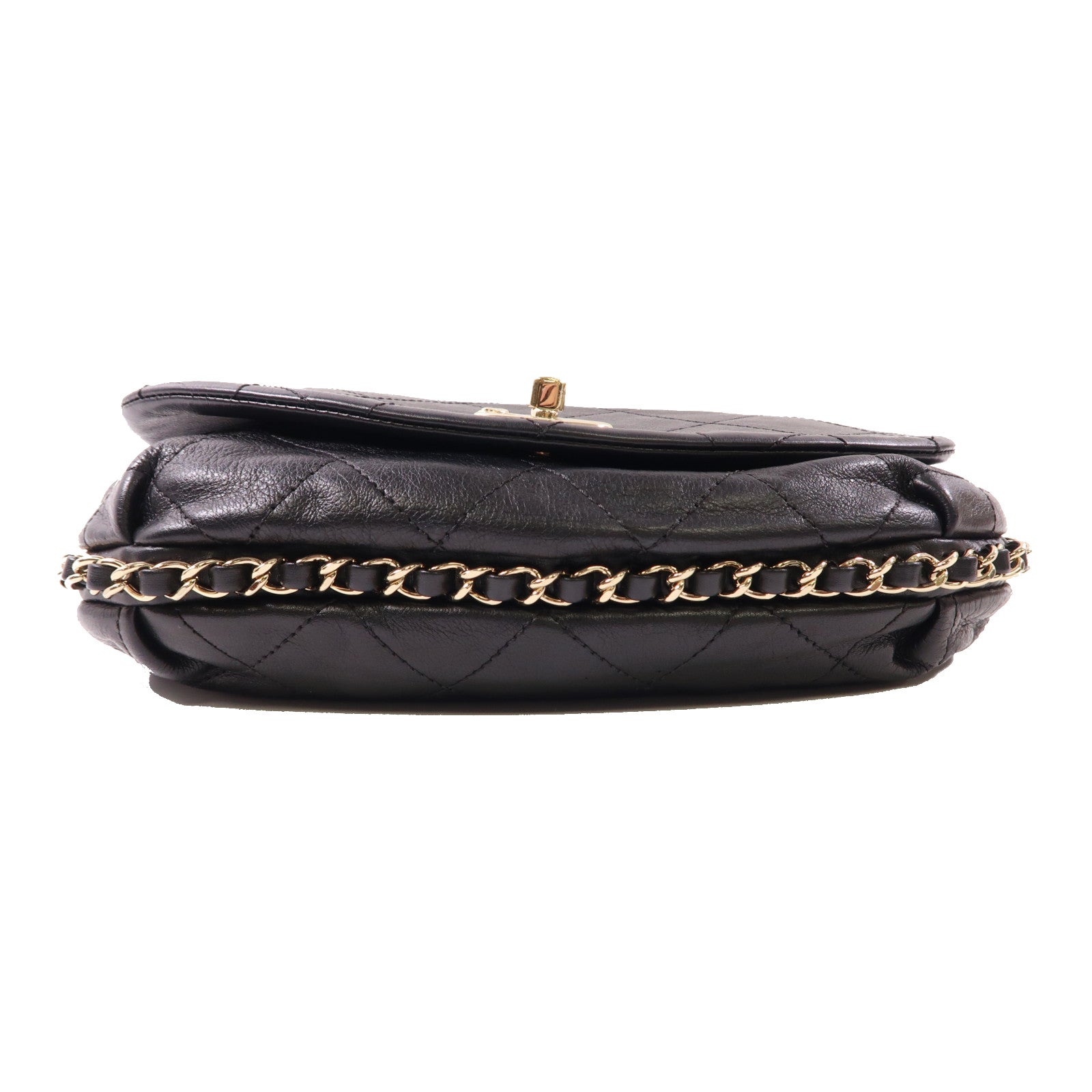 CHANEL 【激減優惠】牛皮皮革Chain Shoulder金扣鏈帶肩背袋黑色