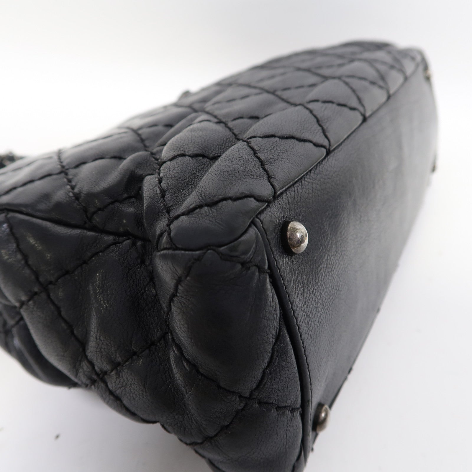 CHANEL 【激減優惠】菱格牛皮皮革Chain Shoulder銀扣鏈帶肩背袋黑色