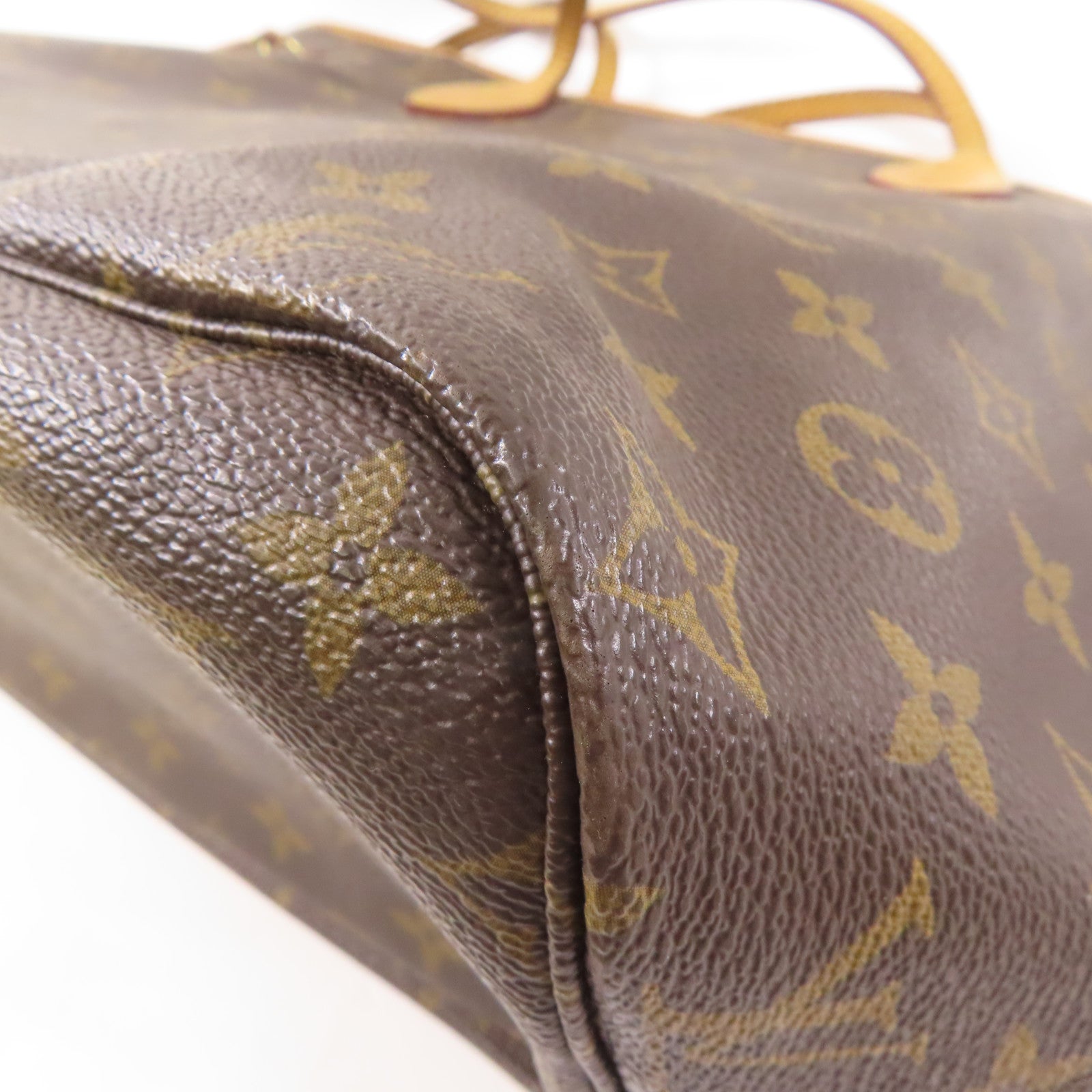 LOUIS VUITTON Monogram Neverfull MM金扣手挽袋棕色