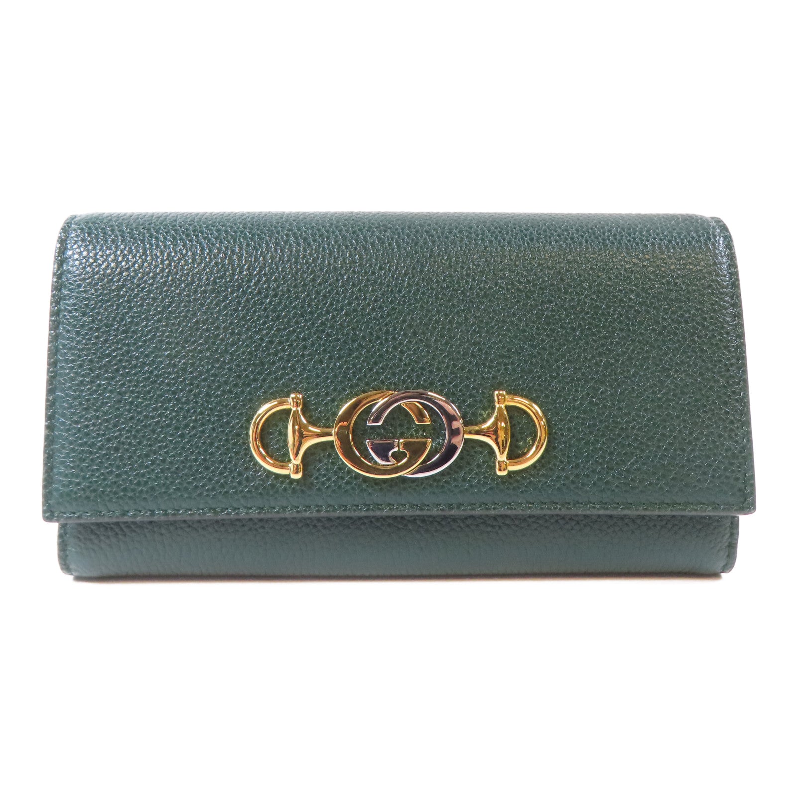 GUCCI 牛皮皮革Zumi Long Wallet金扣銀扣長錢包綠色