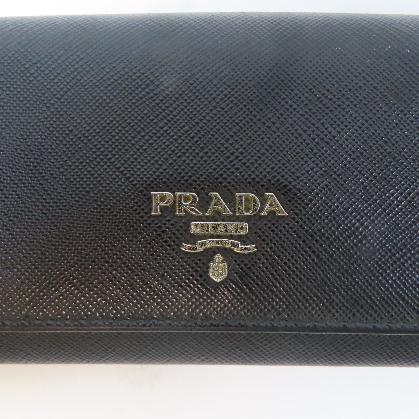 PRADA 【激減優惠】牛皮皮革Long Wallet啪鈕長錢包黑色/黃色