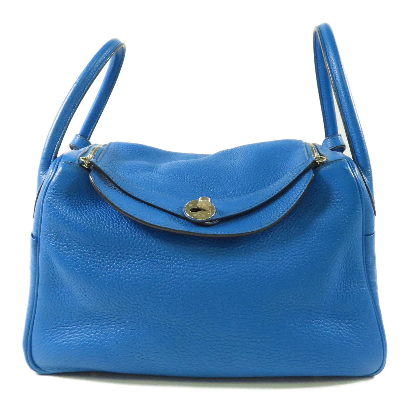 HERMES Clemence皮革Lindy 30銀扣手挽肩背兩用袋B3 Blue Zanzibar
