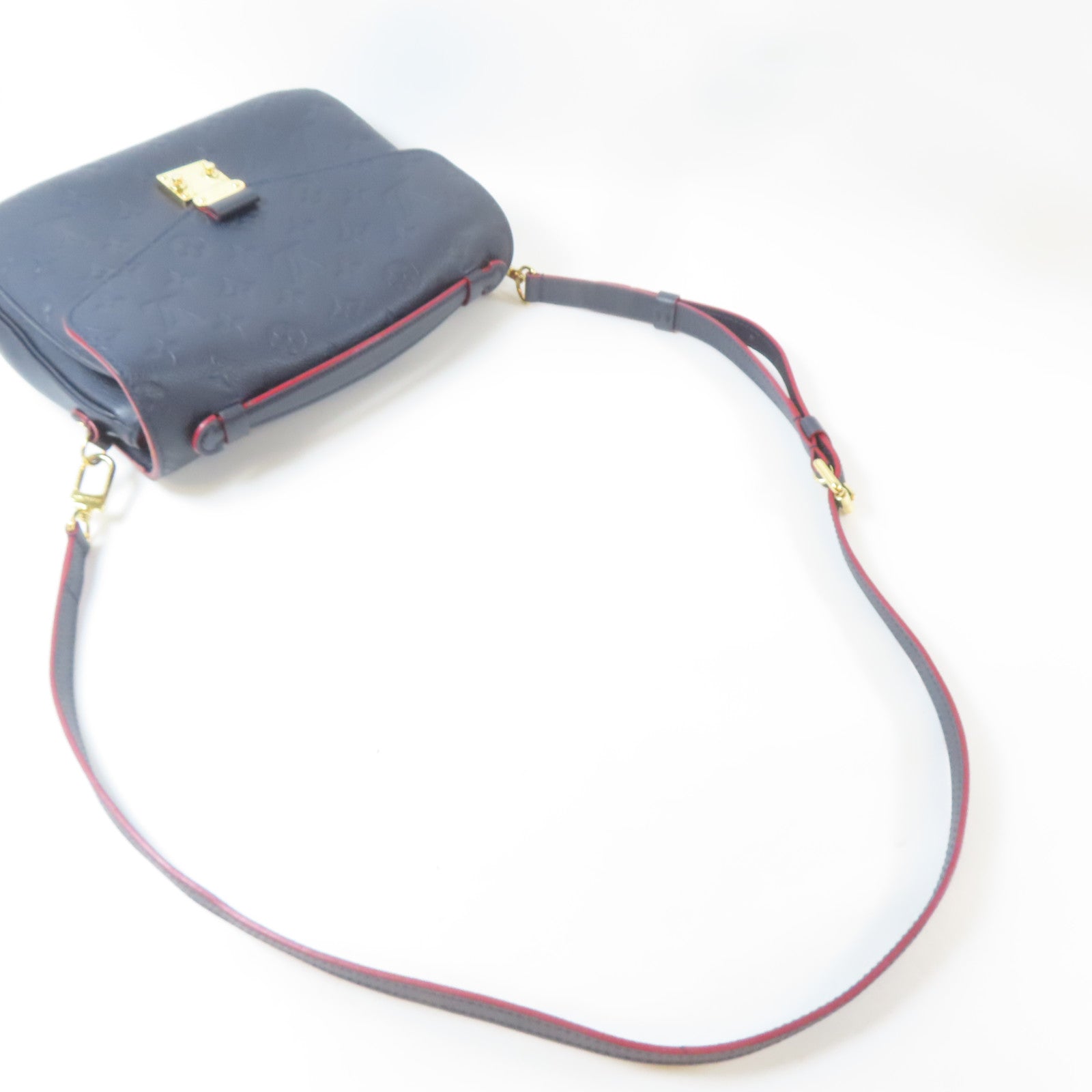 LOUIS VUITTON Monogram Empreinte Metis MM金扣手挽肩背兩用袋深藍色/紅色