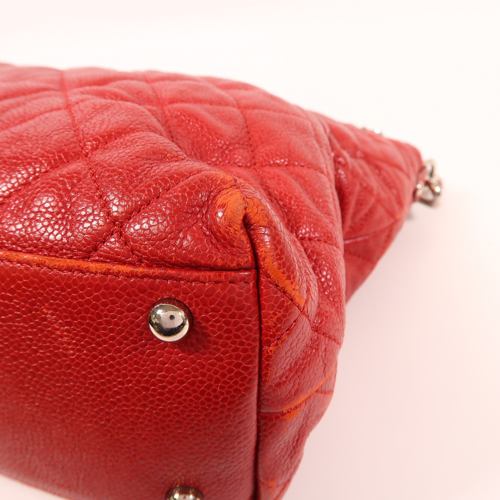 CHANEL 牛皮皮革2 Way Shoulder銀扣肩背袋紅色
