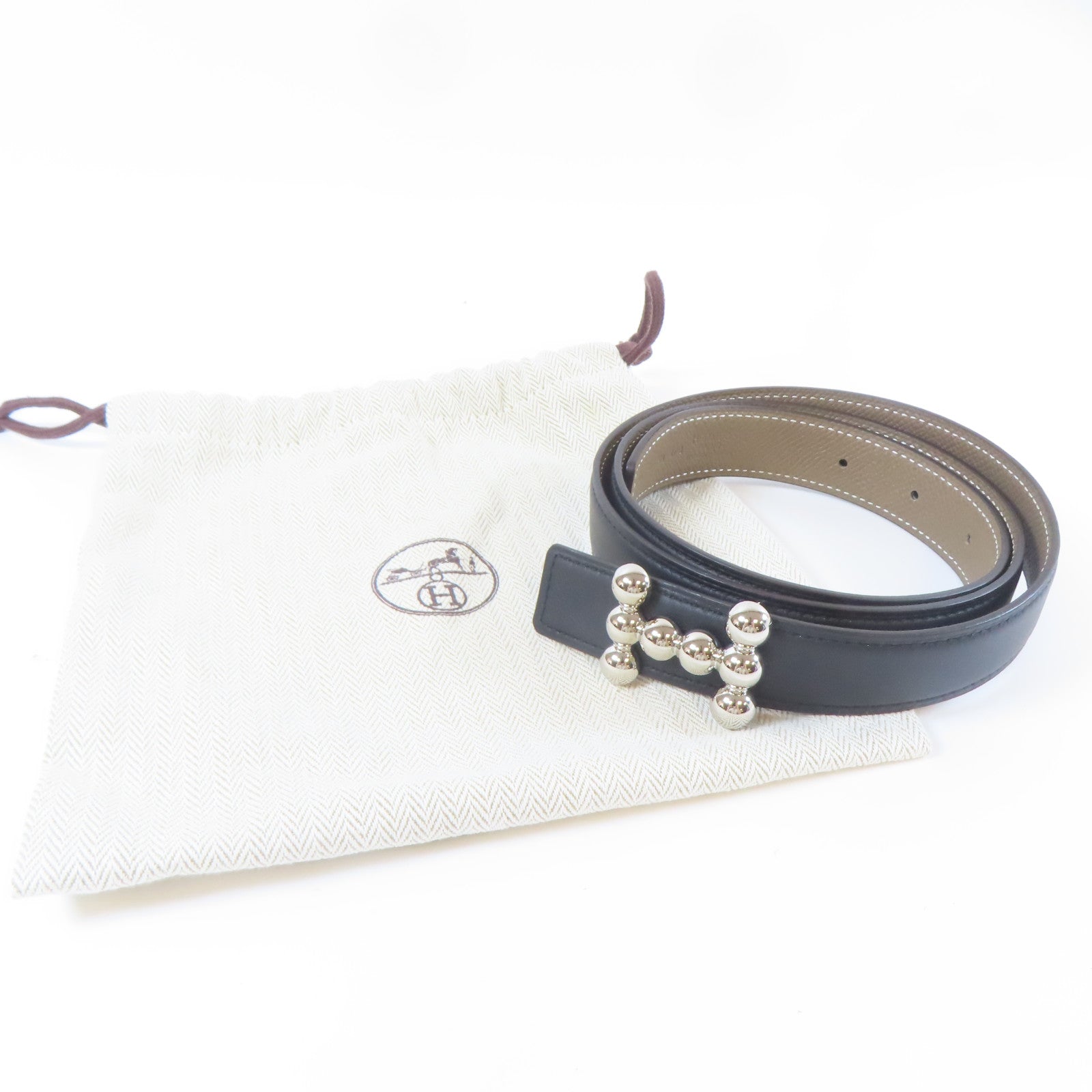 HERMES 【激減優惠】Veau Swift皮革Belt 85cm銀扣皮帶黑色