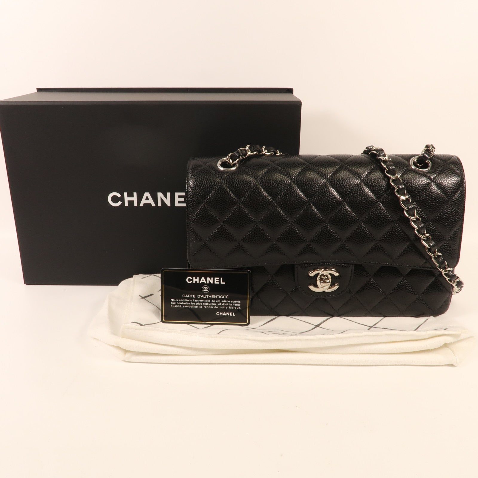 CHANEL 牛皮皮革Classic 25銀扣鏈帶肩背袋