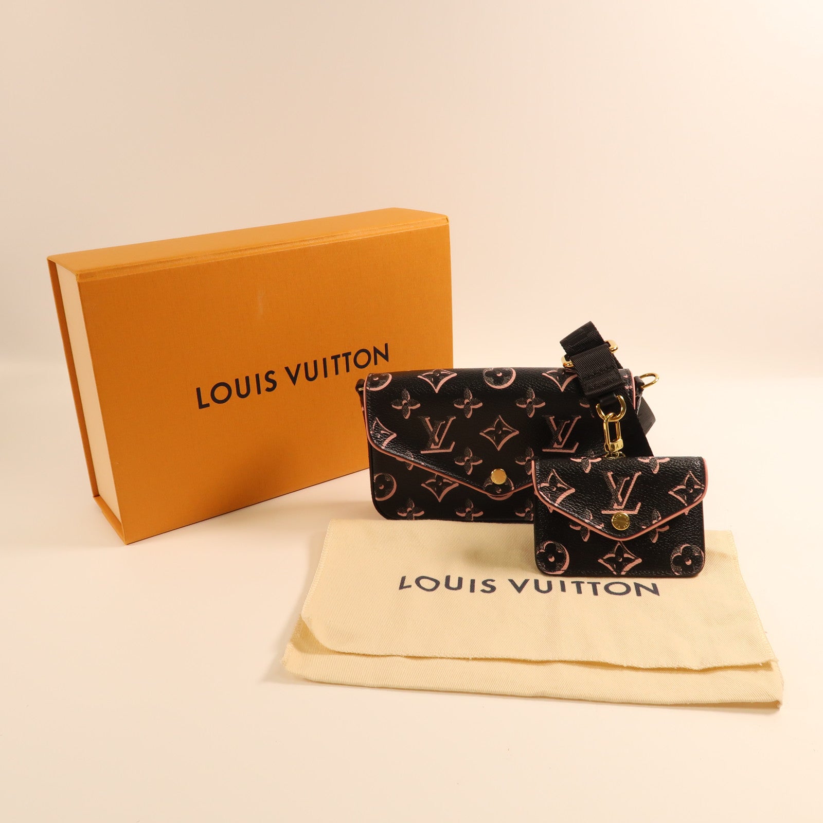 LOUIS VUITTON LV GHW Felicie Strap & Go Shoulder Bag M81471 Monogram Black/Pink