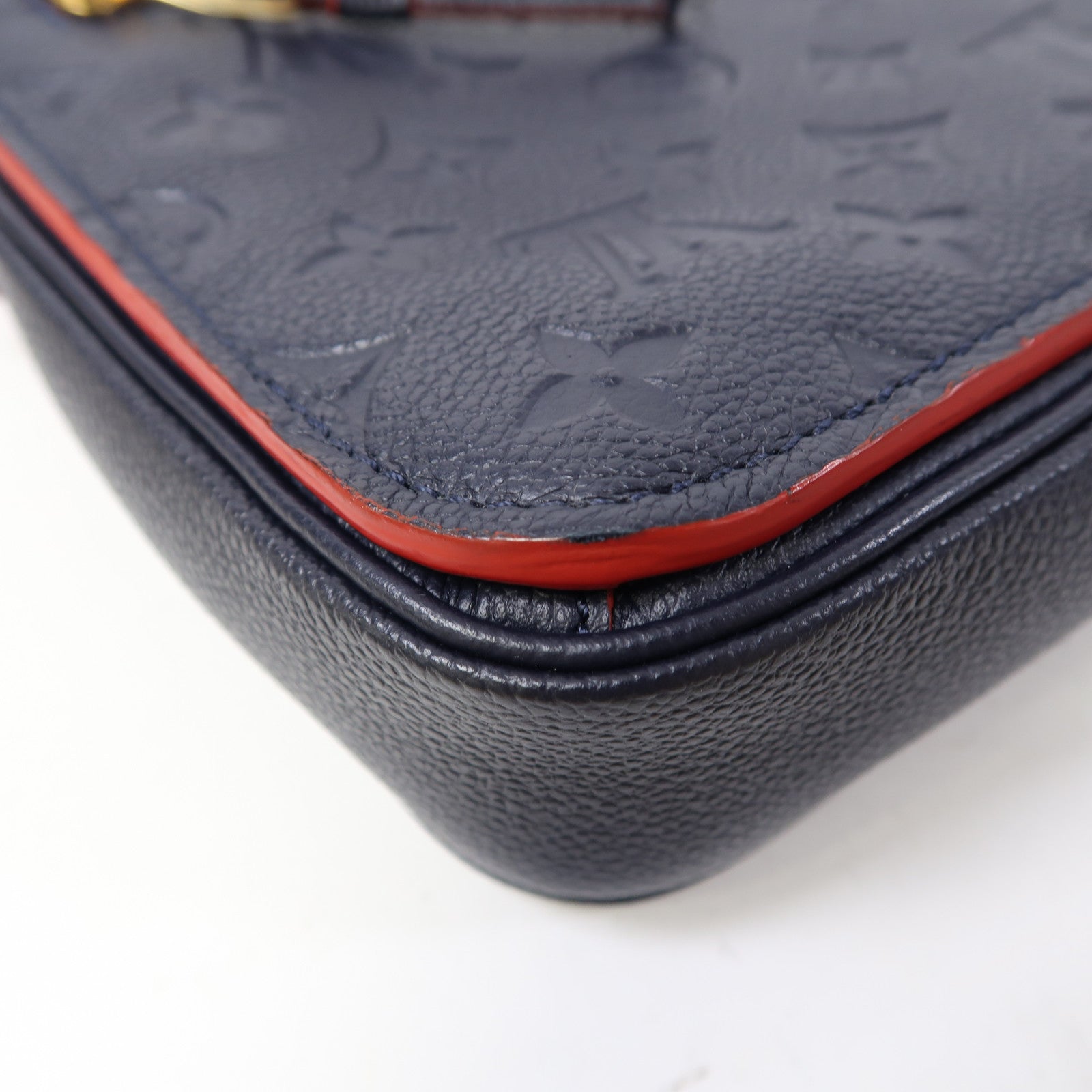 LOUIS VUITTON Monogram Empreinte Pochette Metis金扣手挽肩背兩用袋深藍色