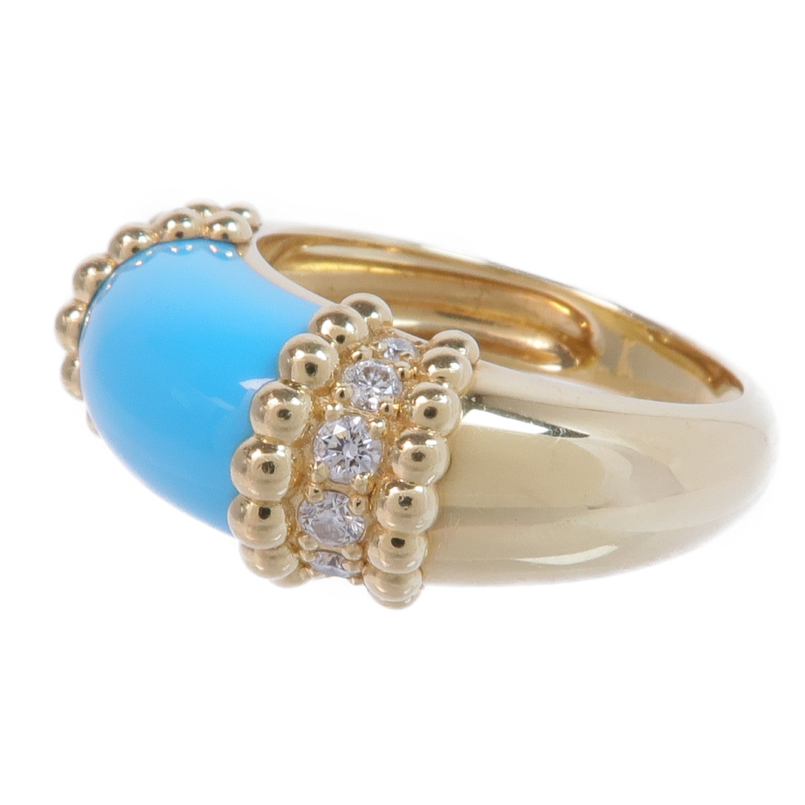 Van Cleef & Arpels 18K黃金Perlée Couleurs Ring綠松石/鑽石戒指VCA#56/US#7.5