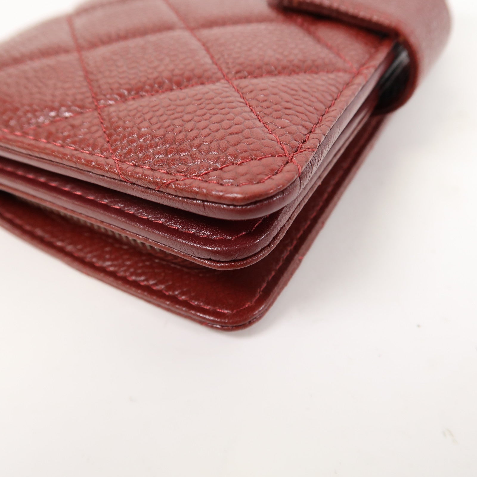 CHANEL Caviar皮革Wallet銀扣錢包酒紅色