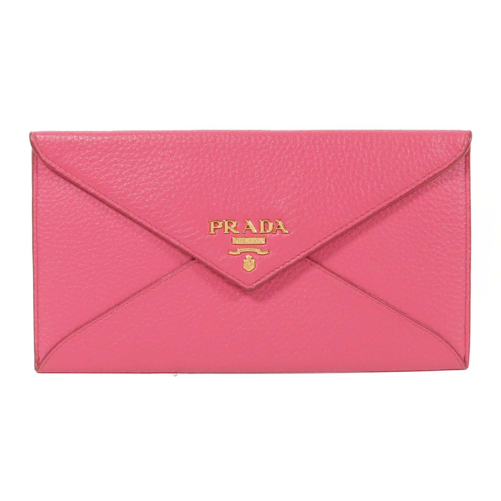 PRADA GHW Envelope Long Wallet Calfskin Leather Pink