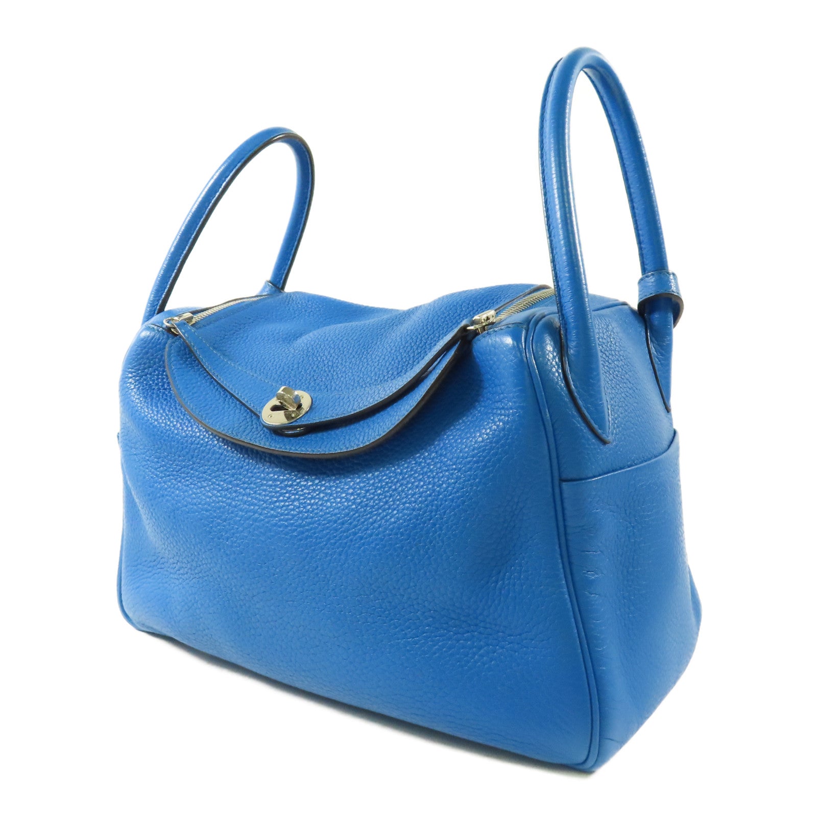 HERMES PHW Lindy 30 2 Way Bag Clemence Leather B3 Blue Zanzibar