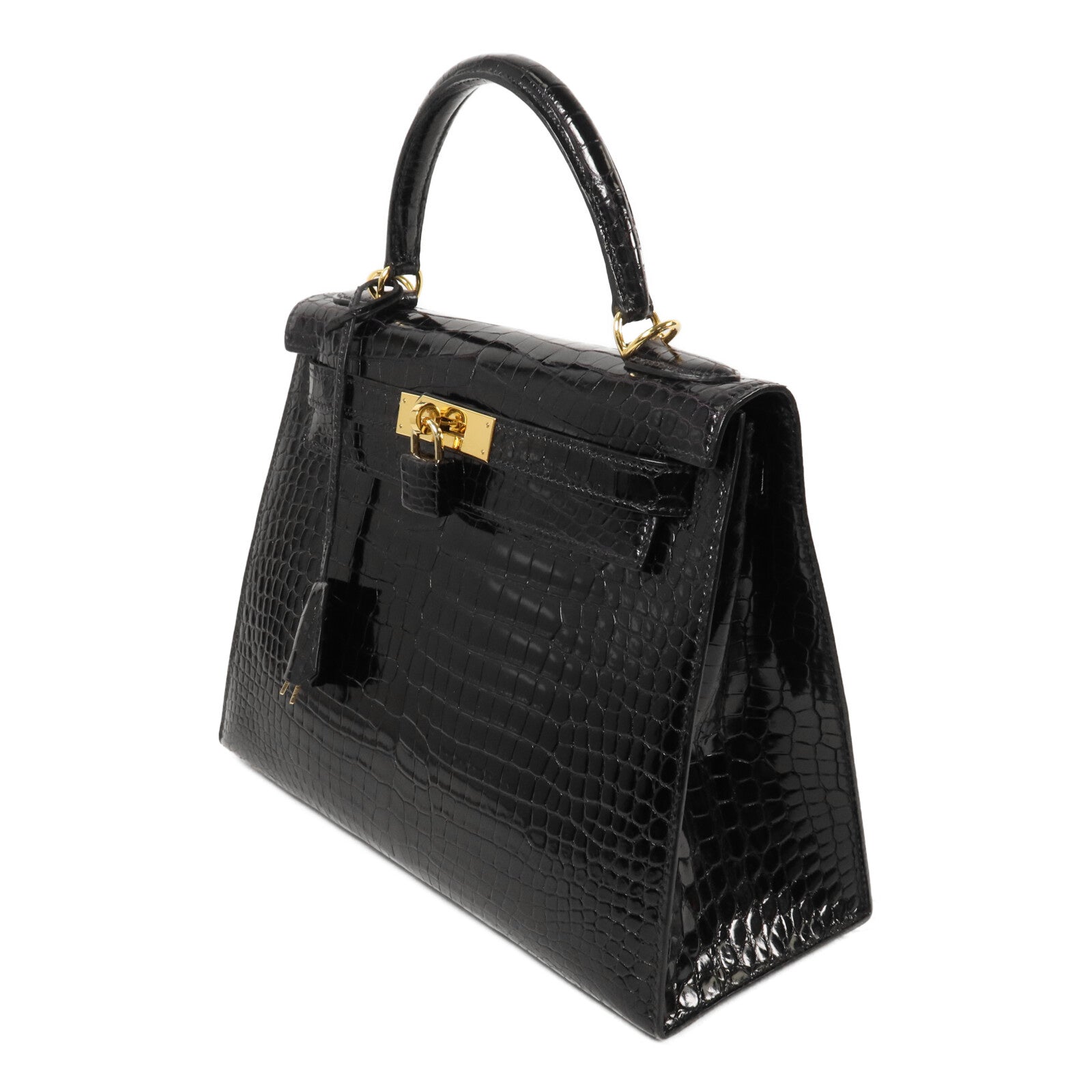 HERMES 鱷魚皮革Kelly 28手挽肩背兩用袋Noir