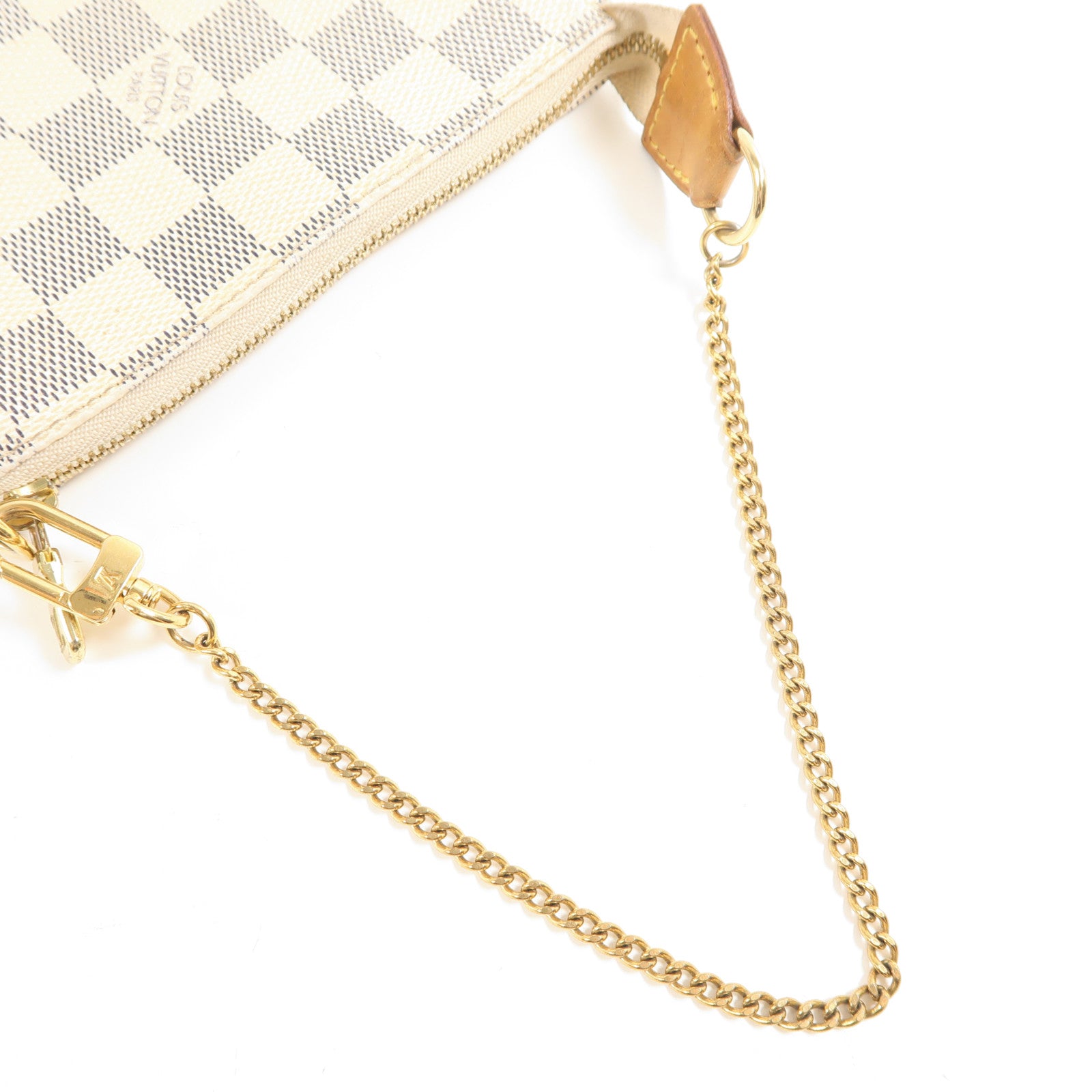 LOUIS VUITTON Damier Azur Mini Pochette Accessoires金扣鏈帶手挽袋