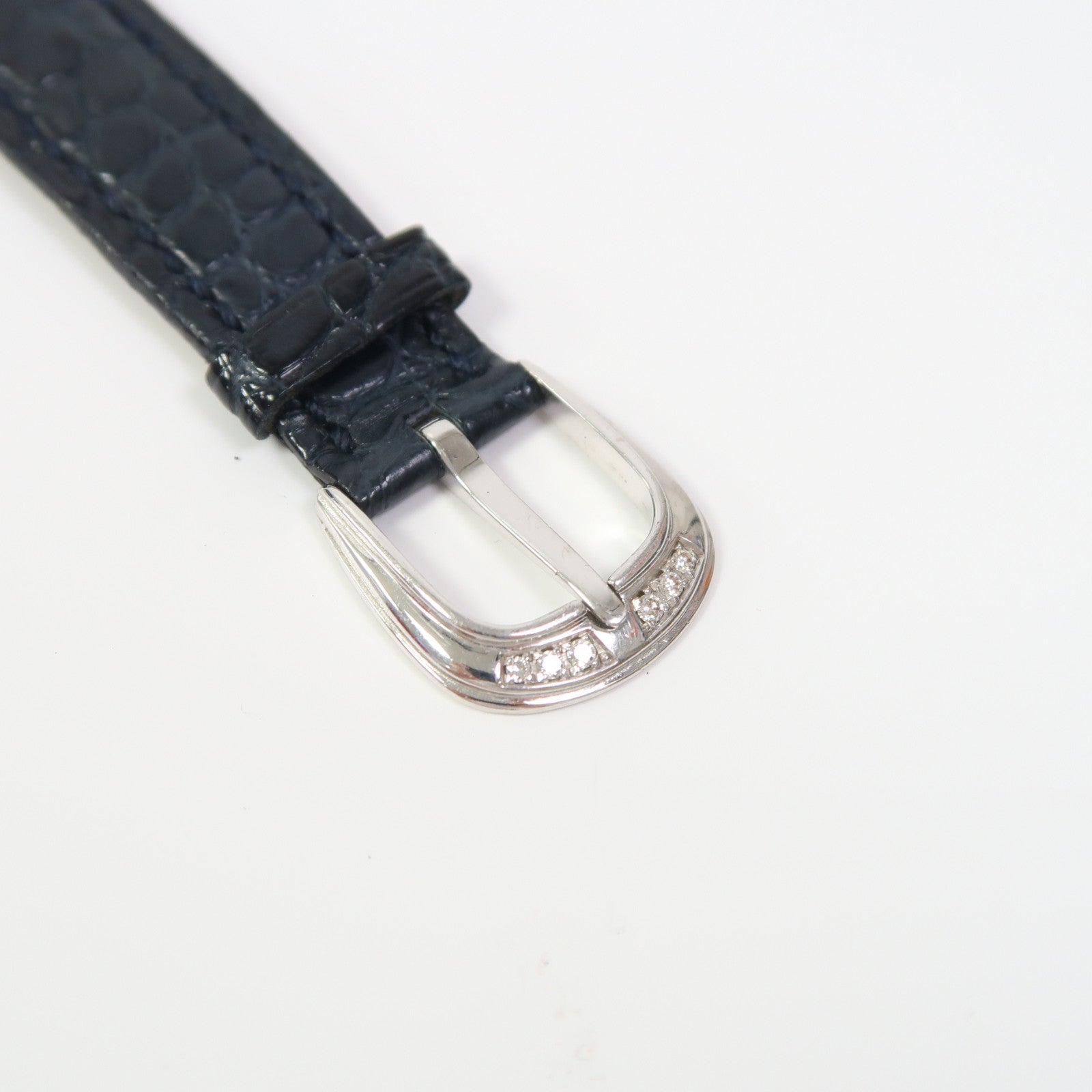 FRANCK MULLER Sapphire Diamond Watch 18K白金/皮革帶手錶手動機芯珍珠色