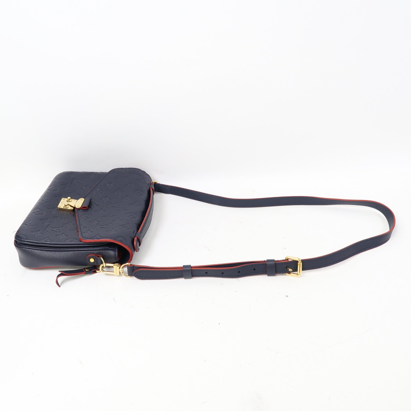 LOUIS VUITTON Monogram Empreinte Pochette Metis金扣手挽肩背兩用袋深藍色