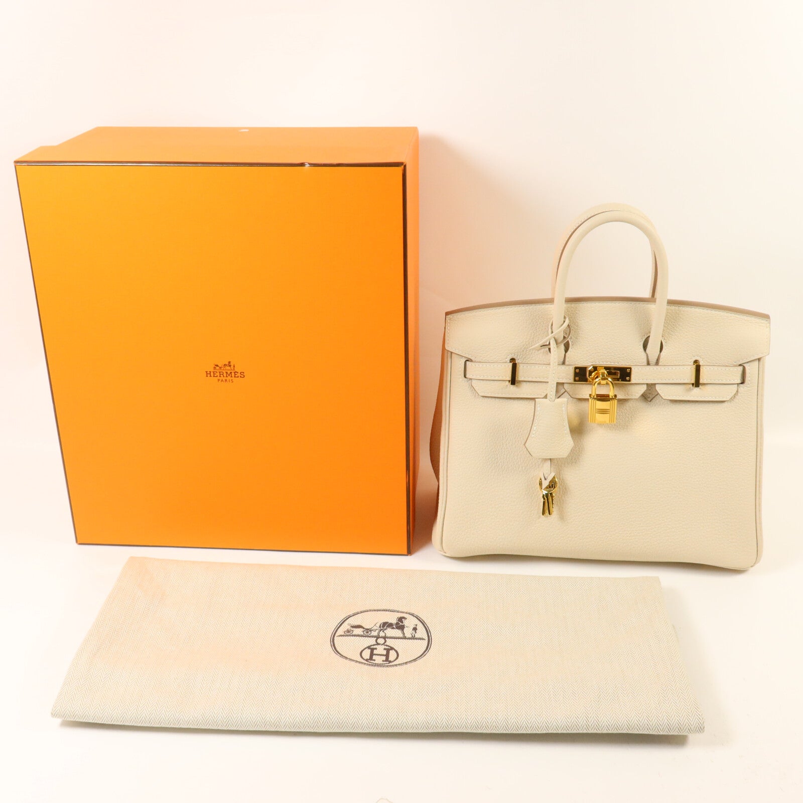HERMES Togo皮革Birkin 25手挽袋Craie