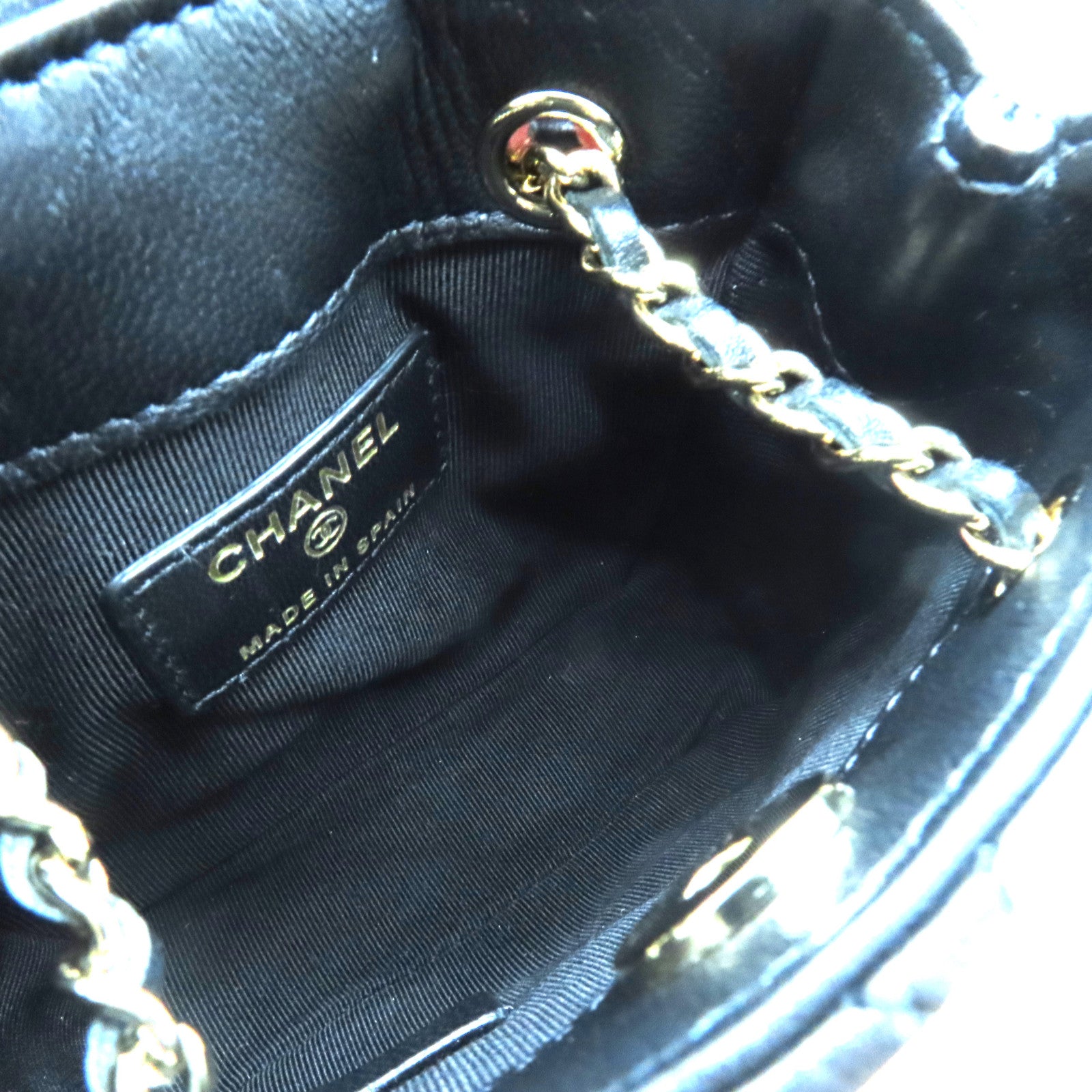 CHANEL 菱格羊皮皮革Chain Shoulder金扣鏈帶肩背袋黑色