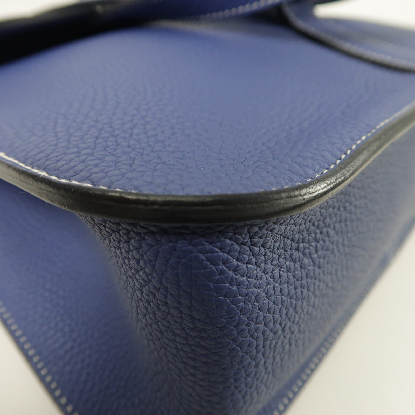 HERMES Clemence皮革Halzan 31銀扣手挽肩背兩用袋Bleu Encre