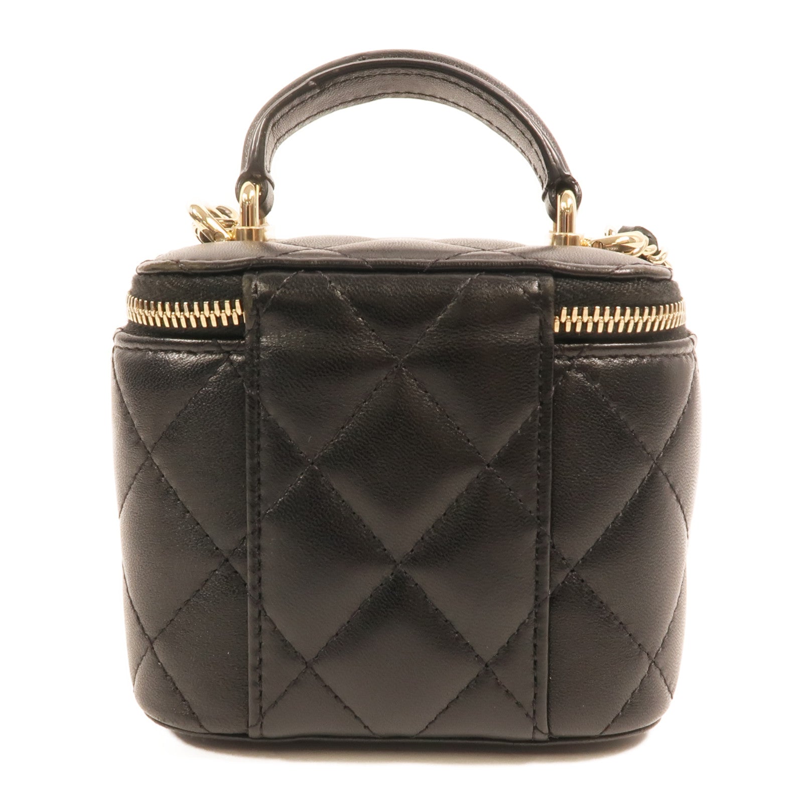 CHANEL 羊皮皮革Vanity Case金扣鏈帶手挽肩背兩用袋