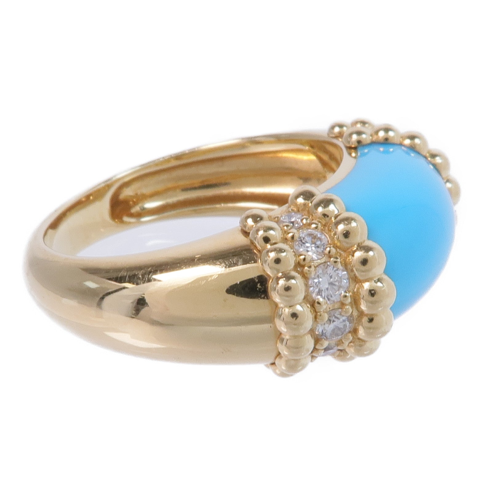Van Cleef & Arpels 18K黃金Perlée Couleurs Ring綠松石/鑽石戒指VCA#56/US#7.5