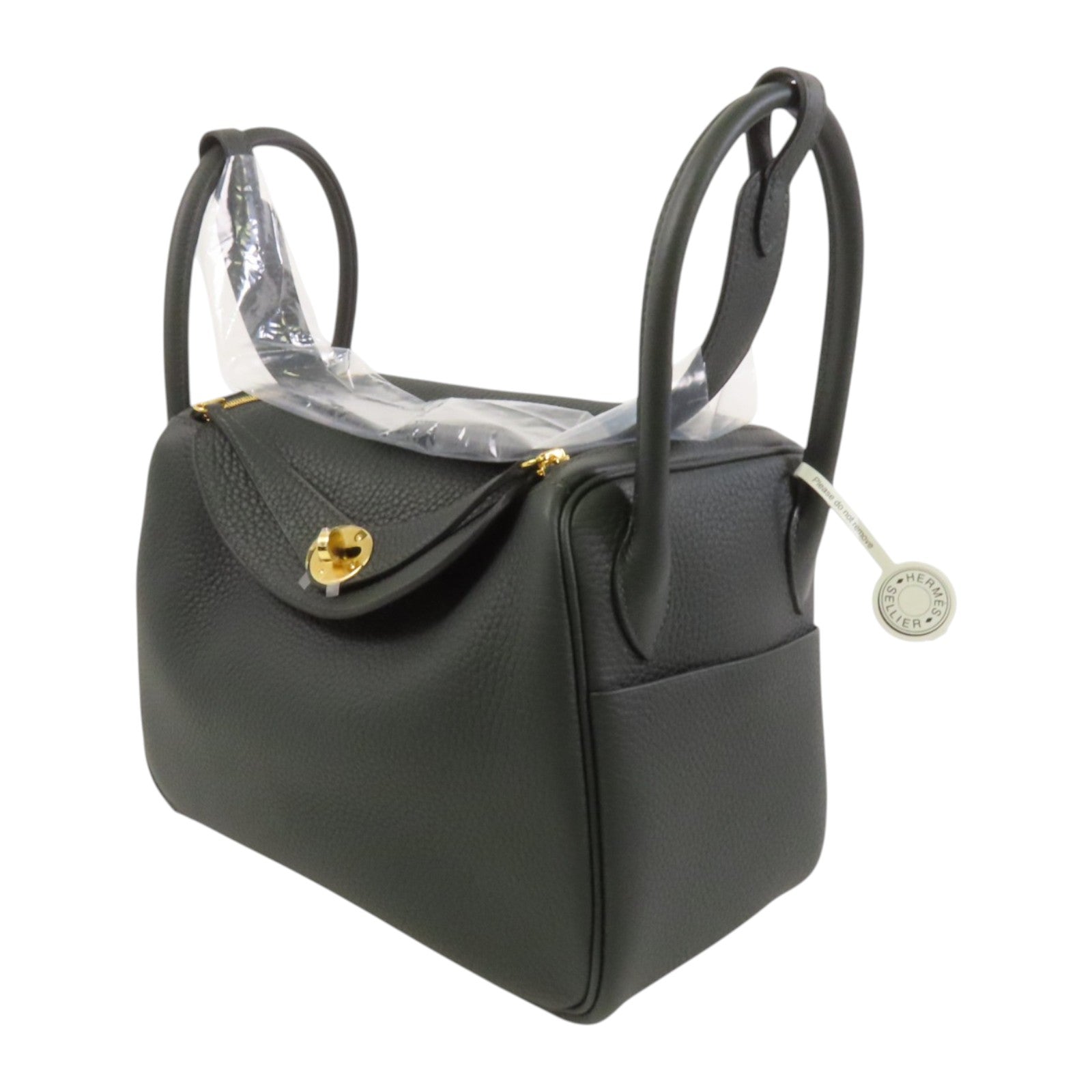 HERMES Clemence皮革Lindy 26金扣肩背袋