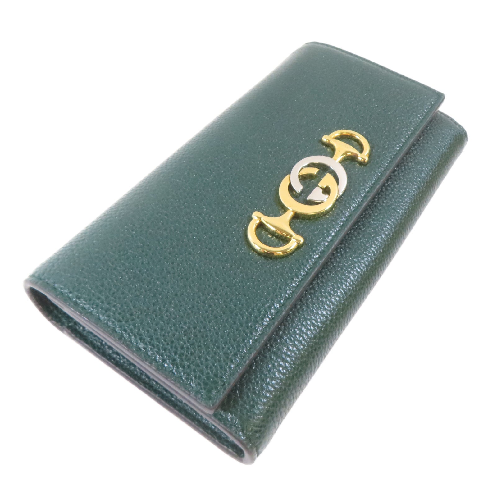 GUCCI 牛皮皮革Zumi Long Wallet金扣銀扣長錢包綠色