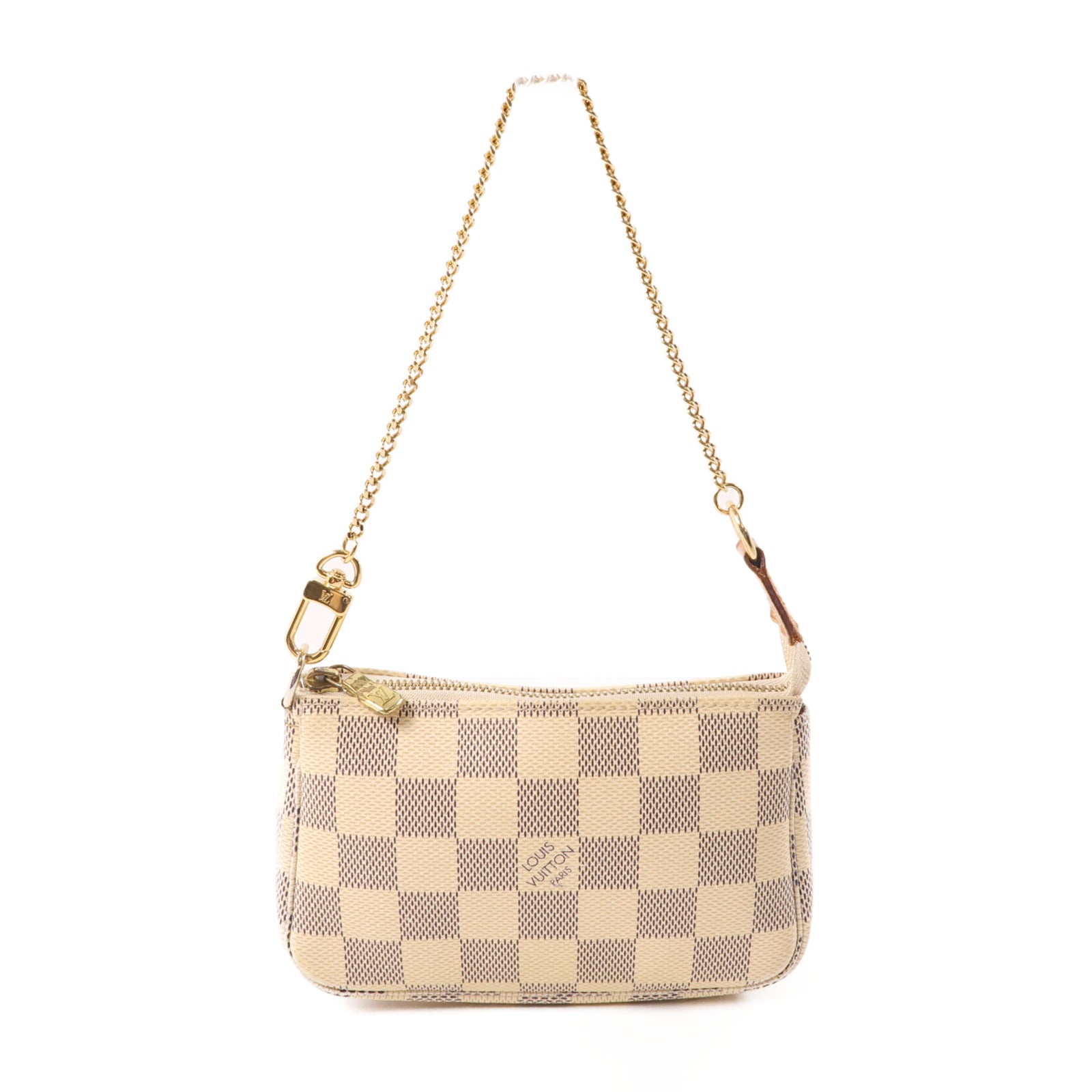 LOUIS VUITTON Damier Azur Mini Pochette Accessoires金扣手挽袋白色