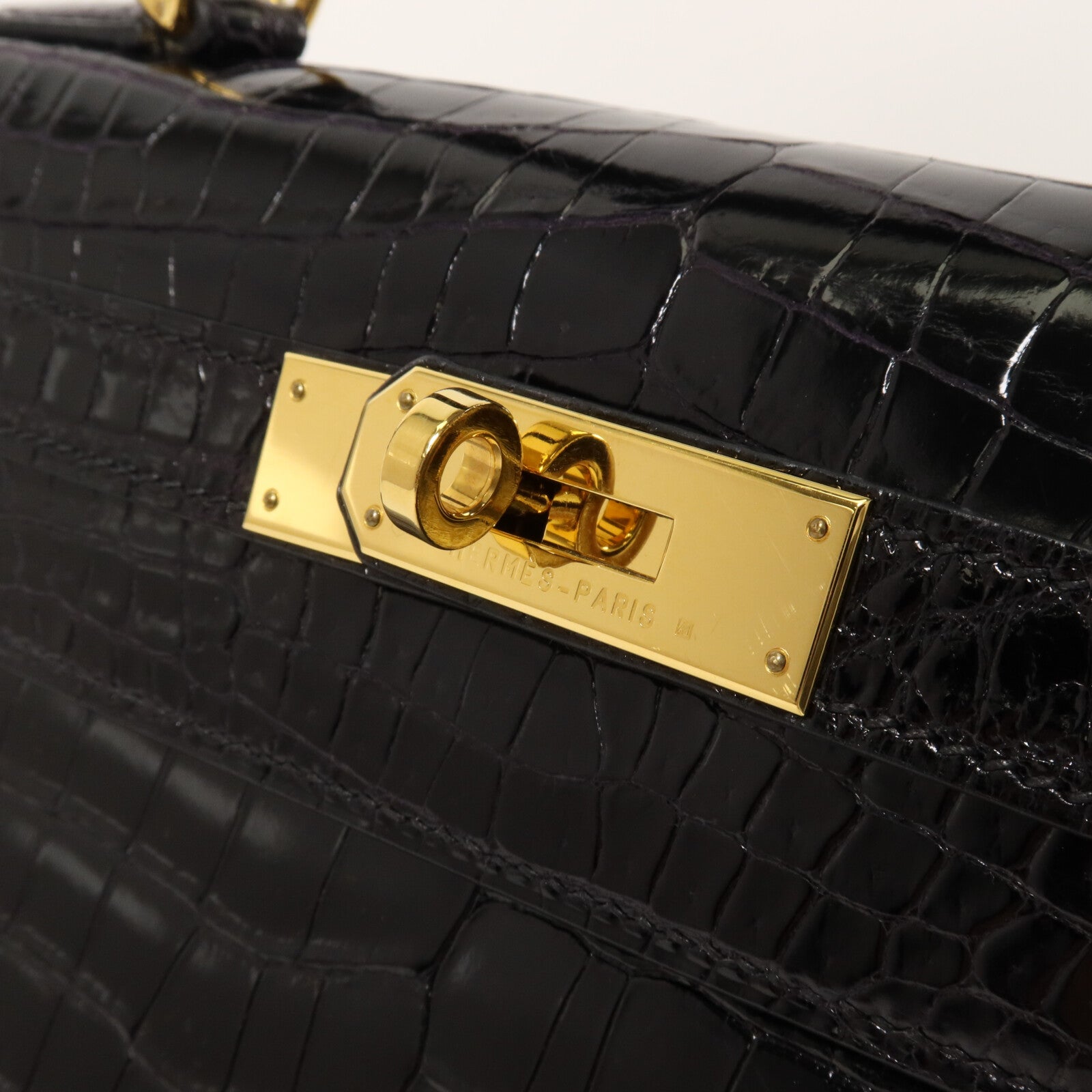 HERMES 鱷魚皮革Kelly 28手挽肩背兩用袋Noir