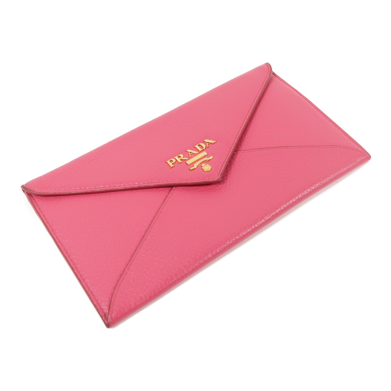 PRADA GHW Envelope Long Wallet Calfskin Leather Pink