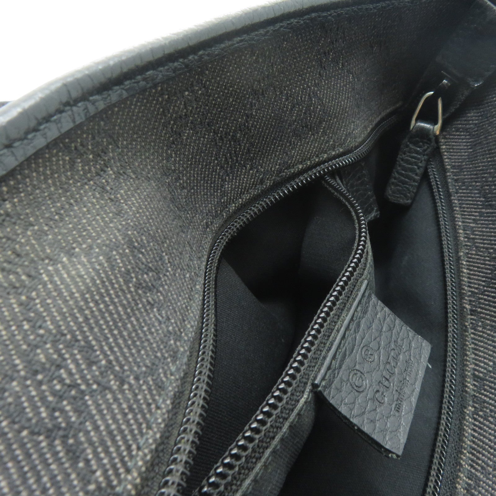 GUCCI 【激減優惠】帆布/皮革Tote Bag銀扣手挽袋黑色