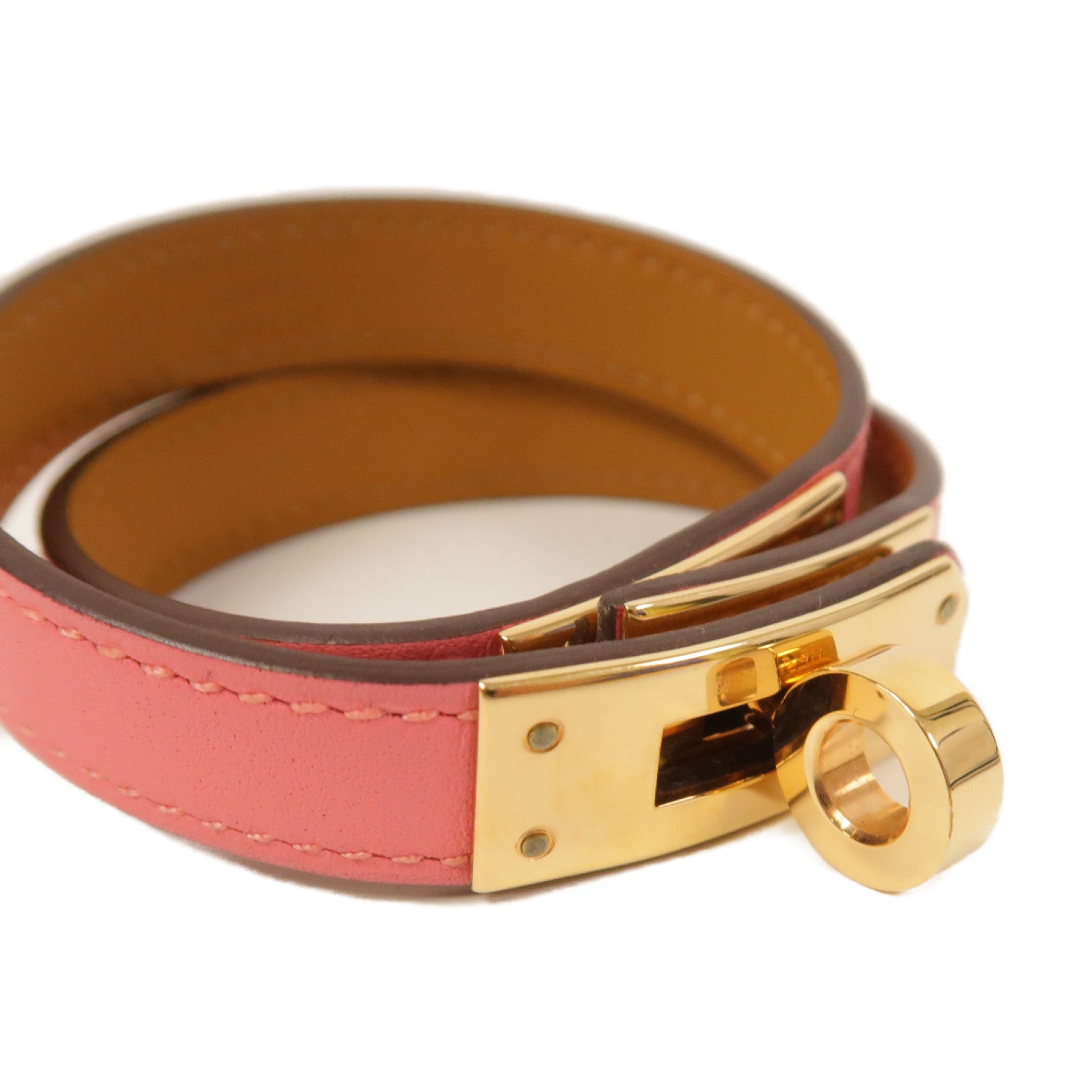 HERMES Swift皮革Kelly Double Tour Bracelet金扣手環杜鵑粉色