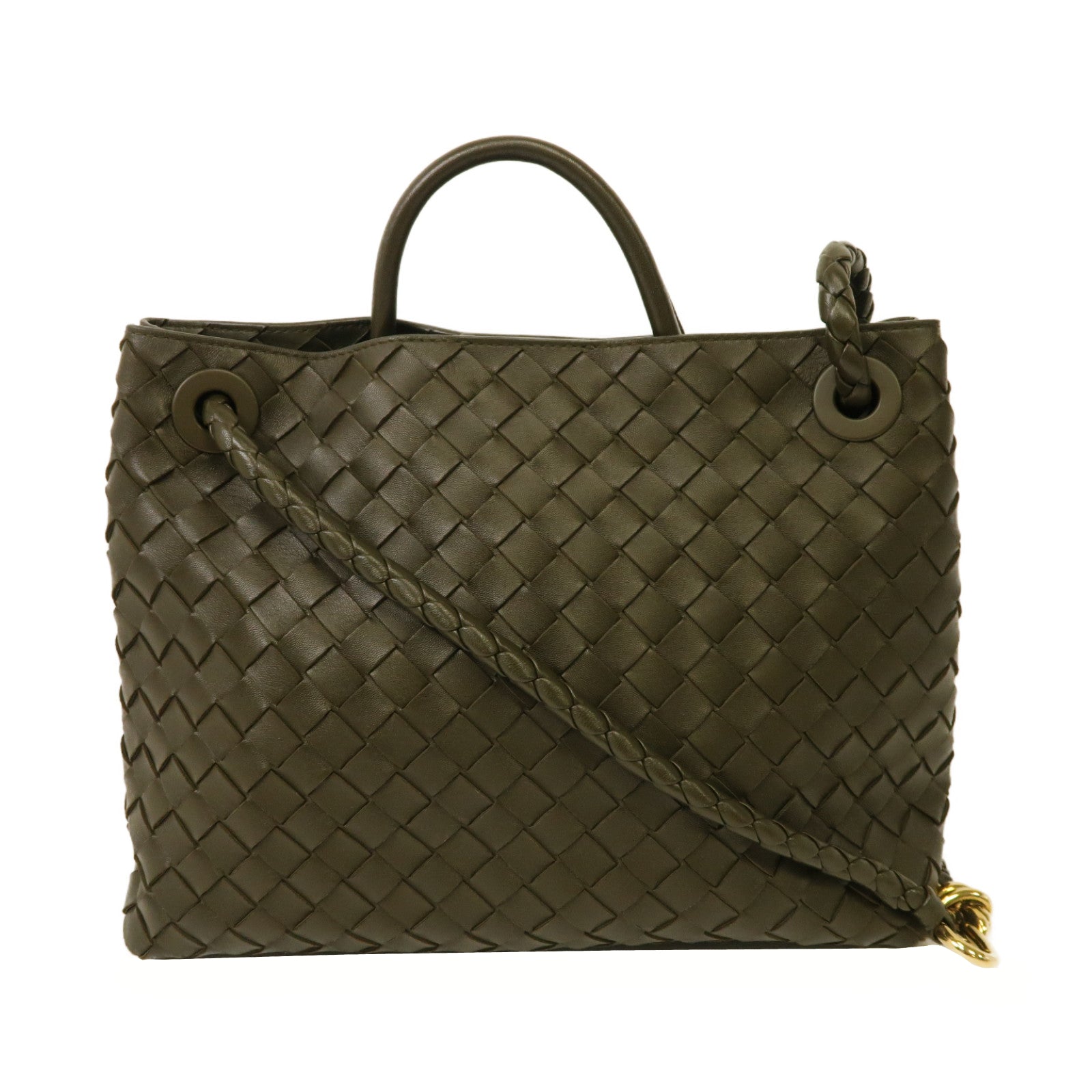 BOTTEGA VENETA 織紋皮革Medium Andiamo金扣手挽肩背兩用袋啡色