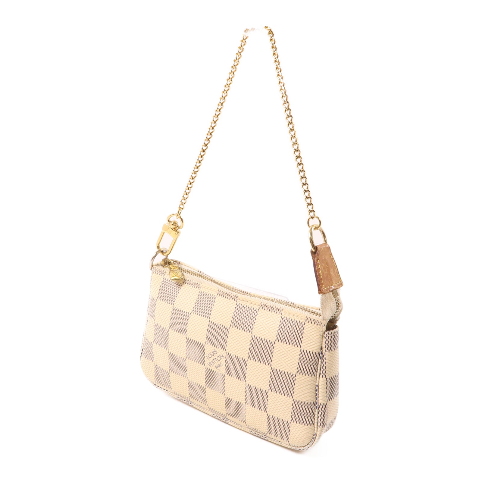 LOUIS VUITTON Damier Azur Mini Pochette Accessoires金扣手挽袋白色