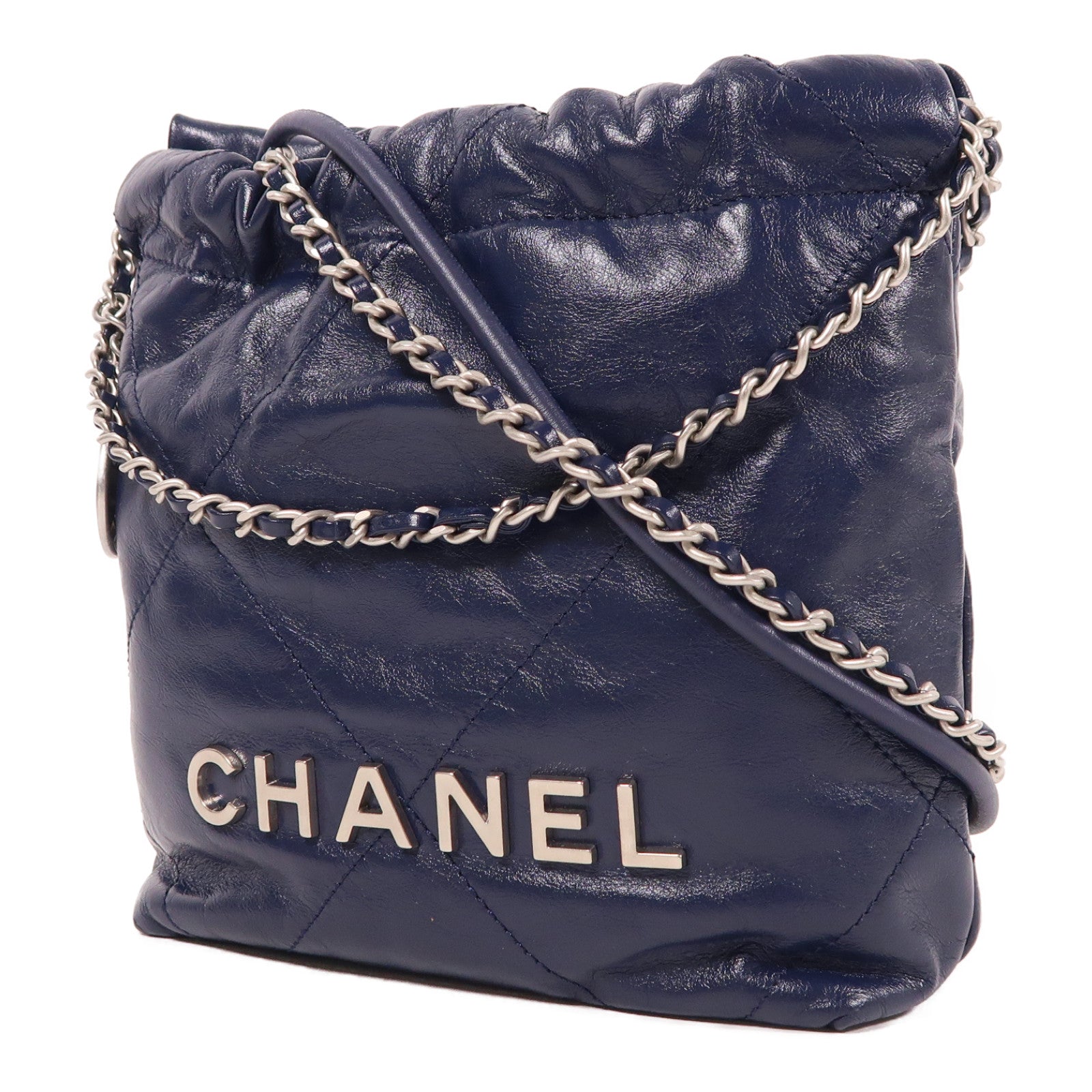 CHANEL 【激減優惠】牛皮皮革Mini 22銀扣鏈帶肩背袋