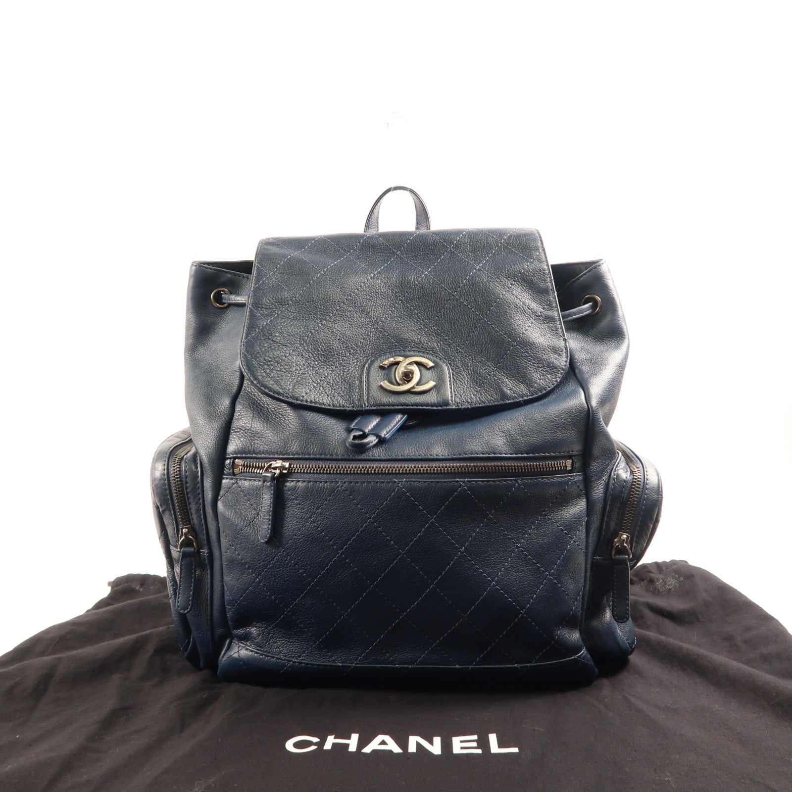 CHANEL 牛皮皮革Backpack銀扣背包