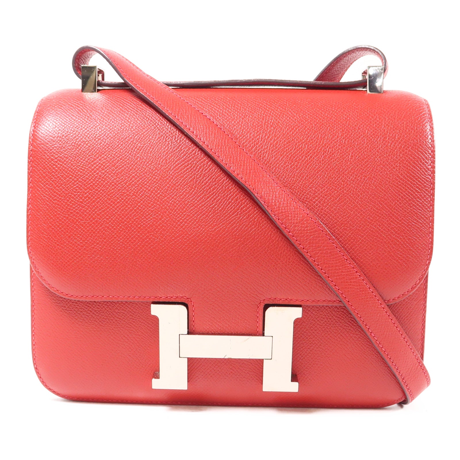 HERMES【激減優惠】 Epsom皮革Constance 24銀扣肩背袋Rouge Casaque