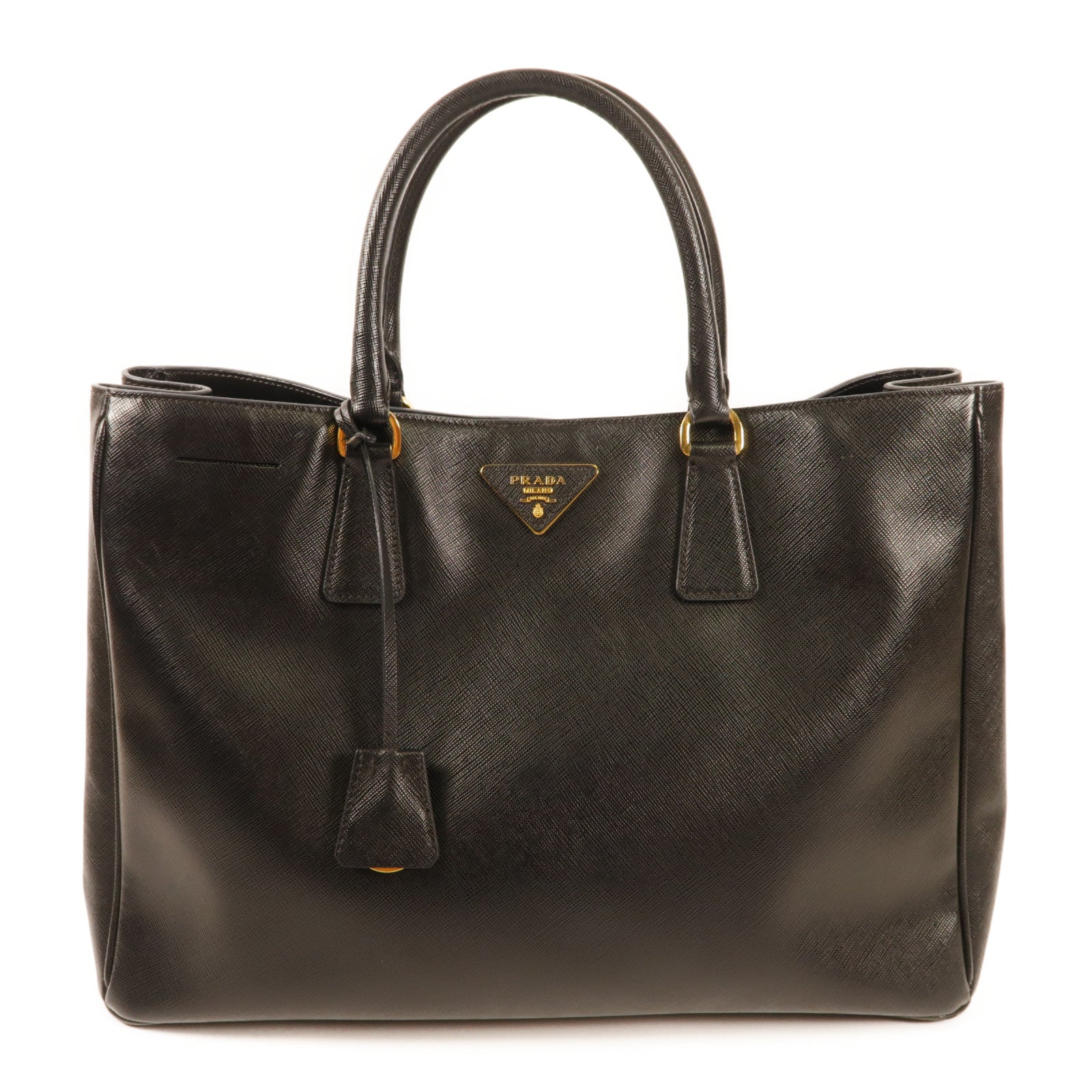 PRADA GHW Saffiano Large Hand Bag Calfskin Leather Black