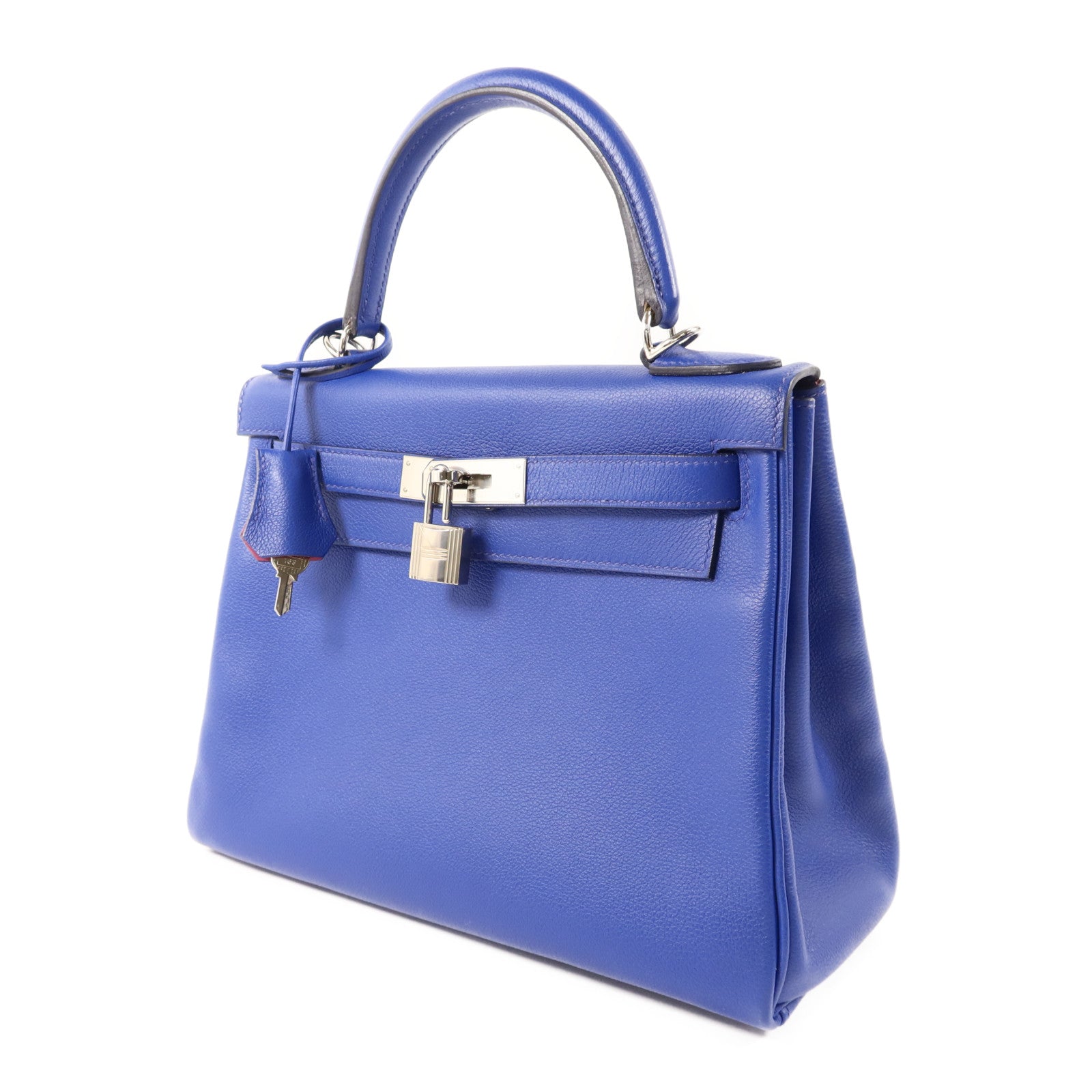 HERMES 【激減優惠】Evercolor皮革Kelly 28銀扣手挽肩背兩用袋Bleu Royal