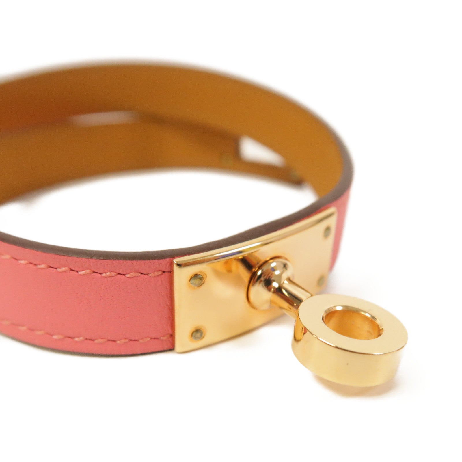 HERMES Swift皮革Kelly Double Tour Bracelet金扣手環杜鵑粉色